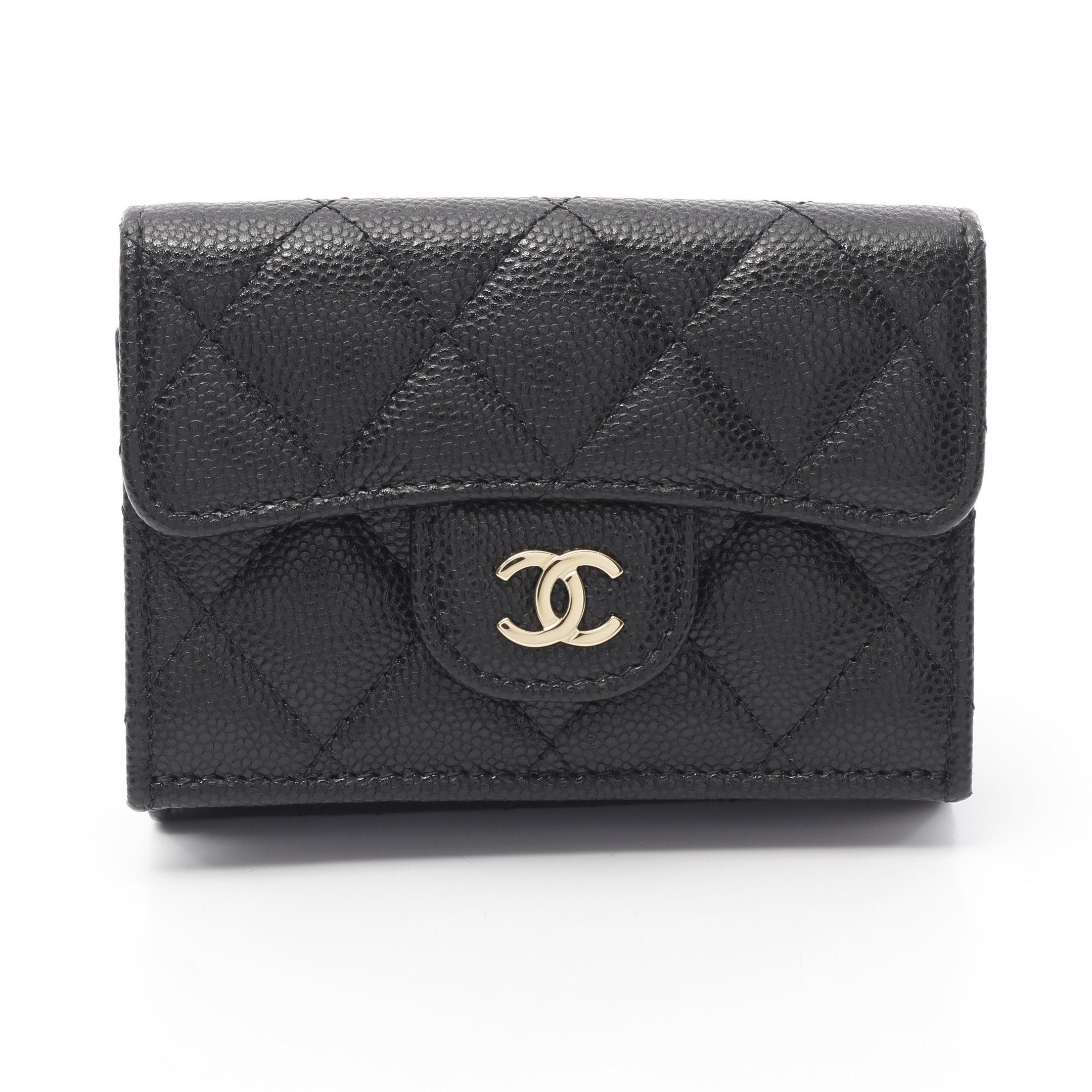 Chanel Chanel Classic Small Flap Wallet Matelasse Trifold Compact Caviar Skin Black Gold Hardware Size ONE SIZE - 1 Thumbnail