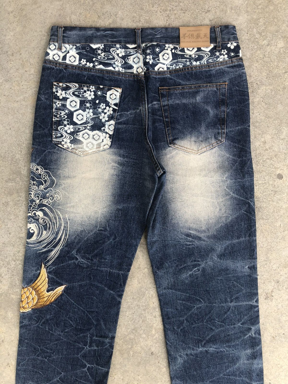 Japanese Brand Fugutaiten Embroidered Jeans Distressed Jeans Size US 33 - 8 Thumbnail