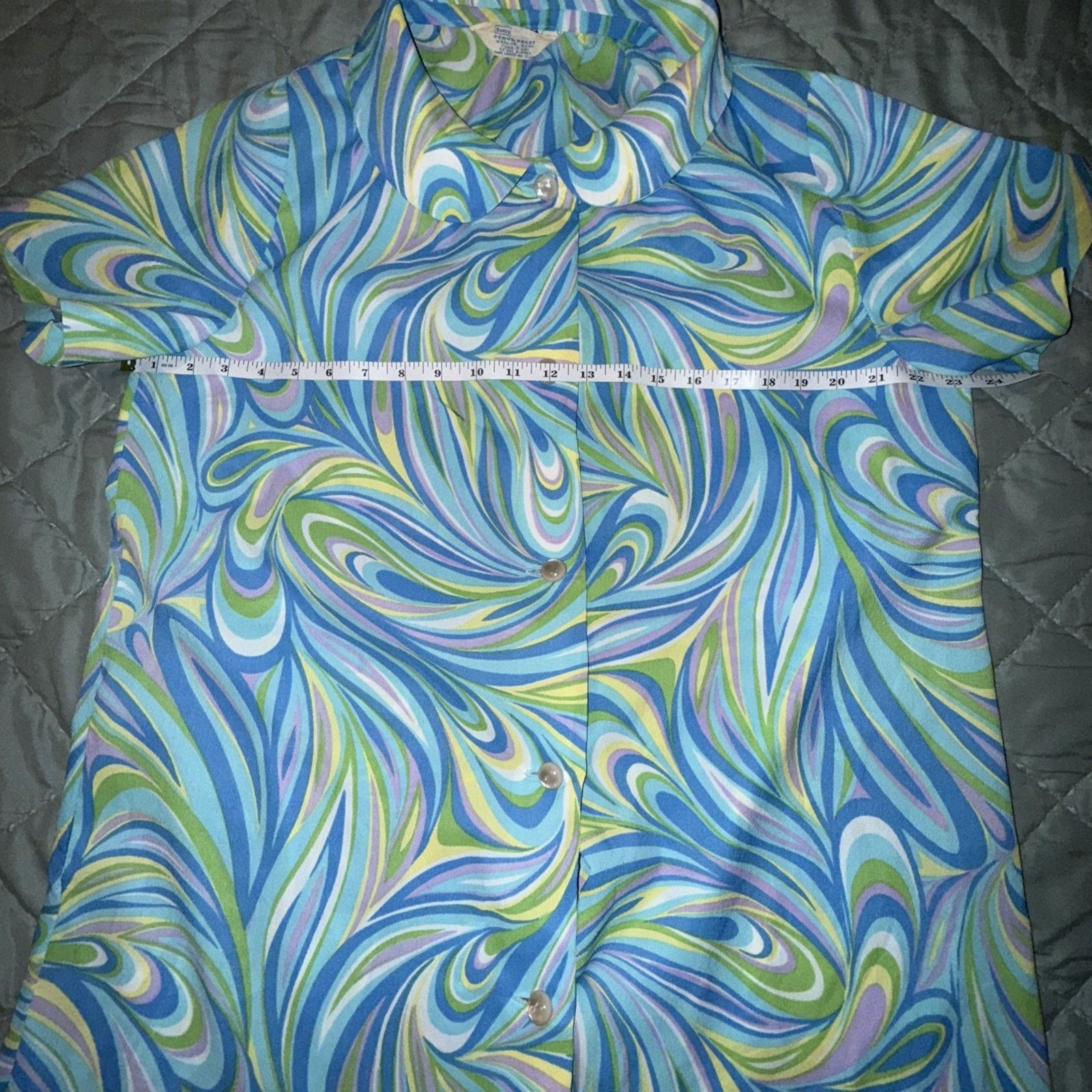 Sears Vintage Sears Blue Swirl Mod Bright Granny House Dress Sz L Size L / US 10 / IT 46 - 8 Thumbnail