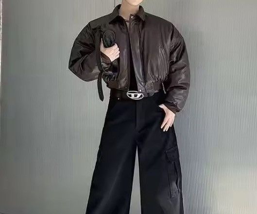 Japanese Brand CROPPED Vegan Leather Bomber Jacket - Boxy Streetwear Puffer Size US M / EU 48-50 / 2 - 6 Thumbnail