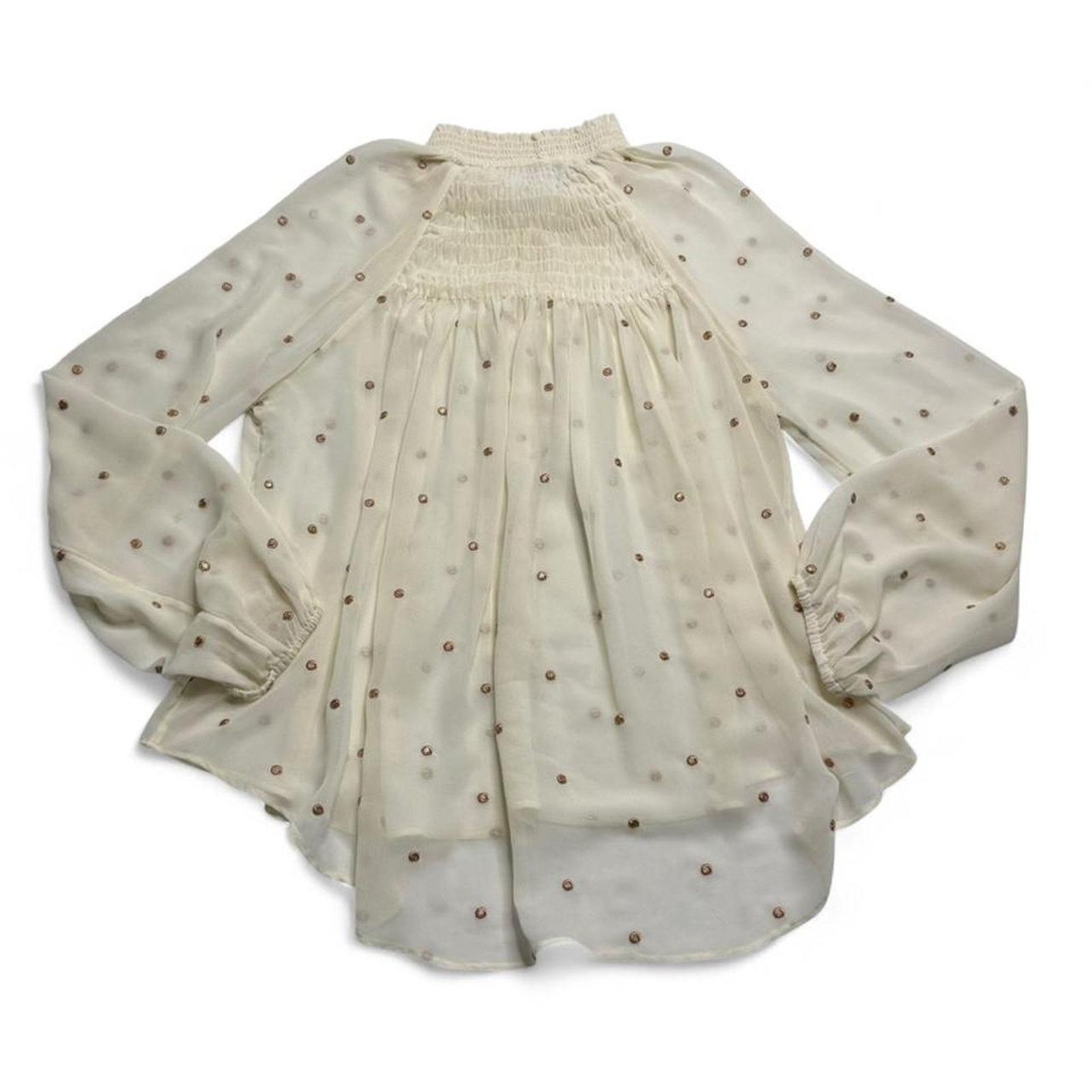 Free People Free People Ready to Run Dot Smocked Blouse Top Cream Sheer Size L / US 10 / IT 46 - 7 Thumbnail