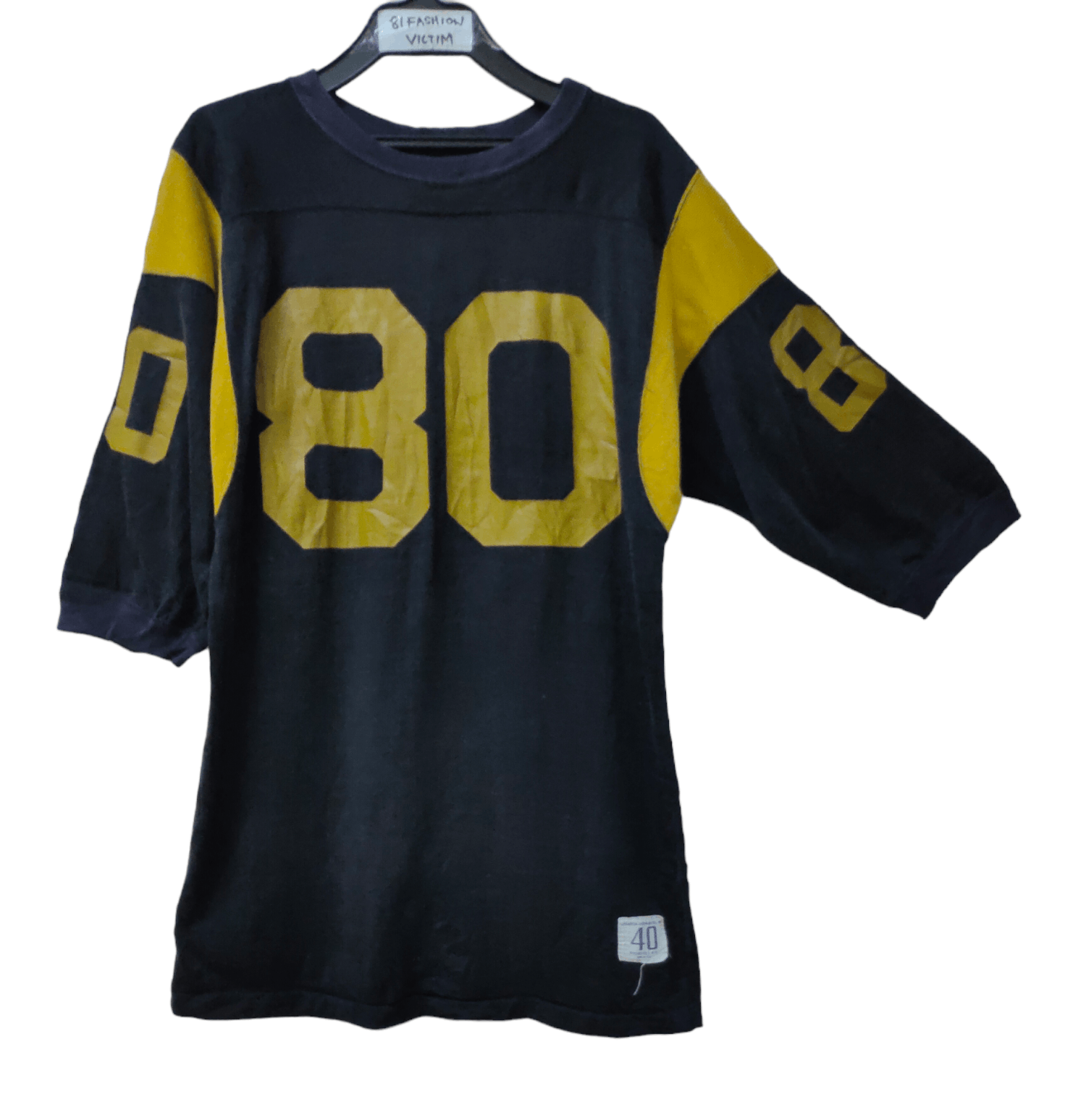 image of Crazy Vintage 60S Champion Knitwear Rochester Football Tee in Black Yellow, Women's (Size Medium)