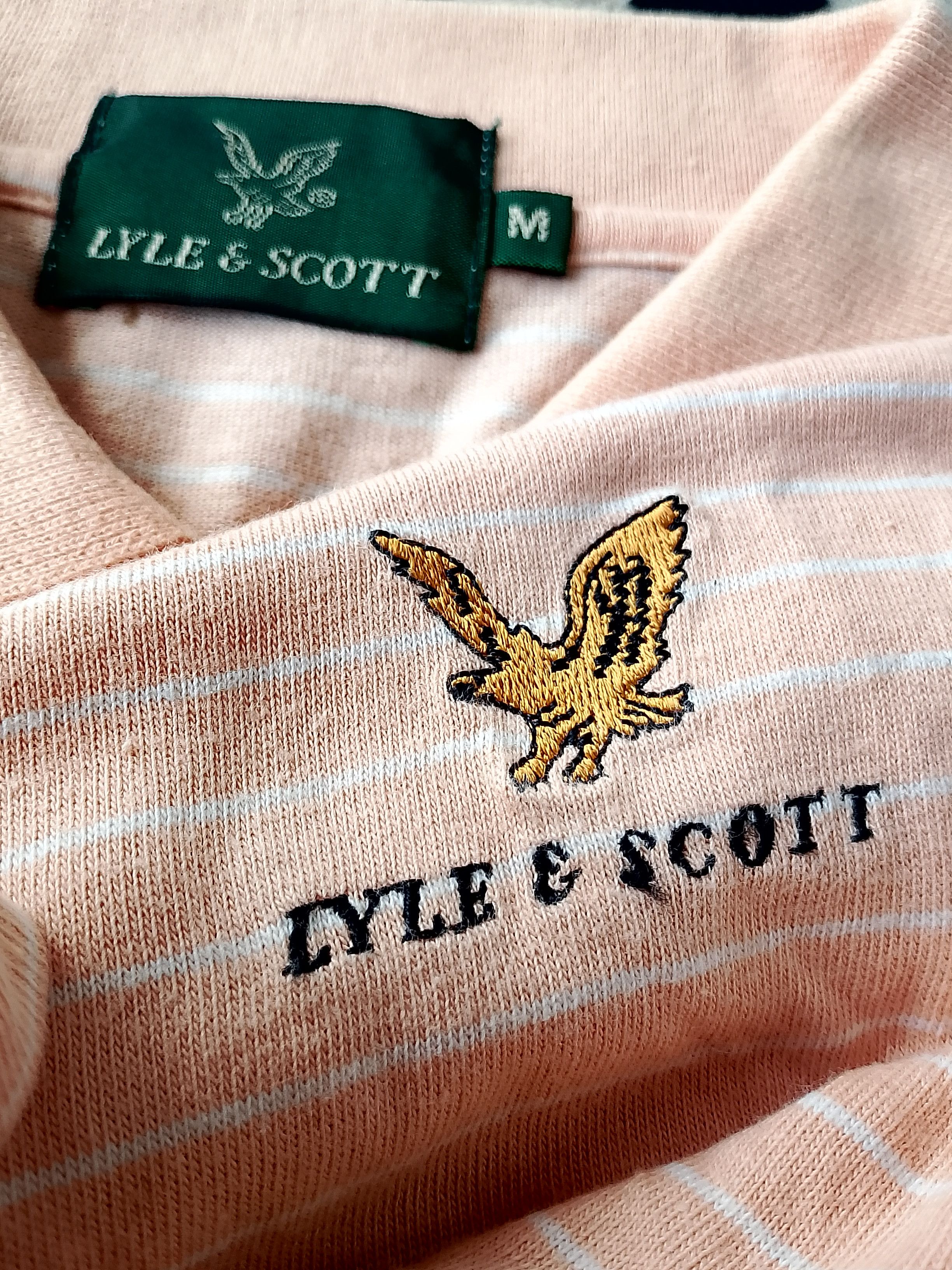 Lyle & Scott Vintage Lyle & Scott Peach Microstripe Polo - Golden Eagle Size US M / EU 48-50 / 2 - 6 Thumbnail