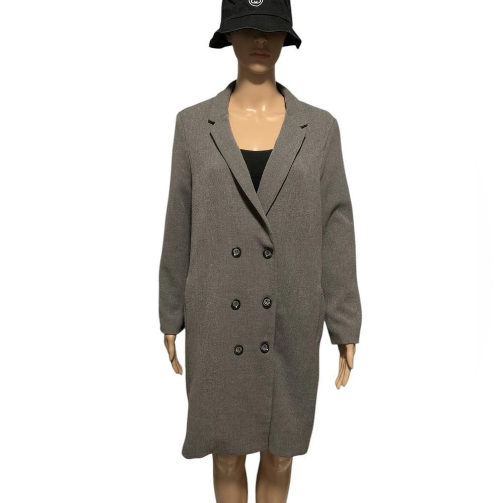 Designer Grey Double-breasted Longline Coat Size M / US 6-8 / IT 42-44 - 2 Thumbnail