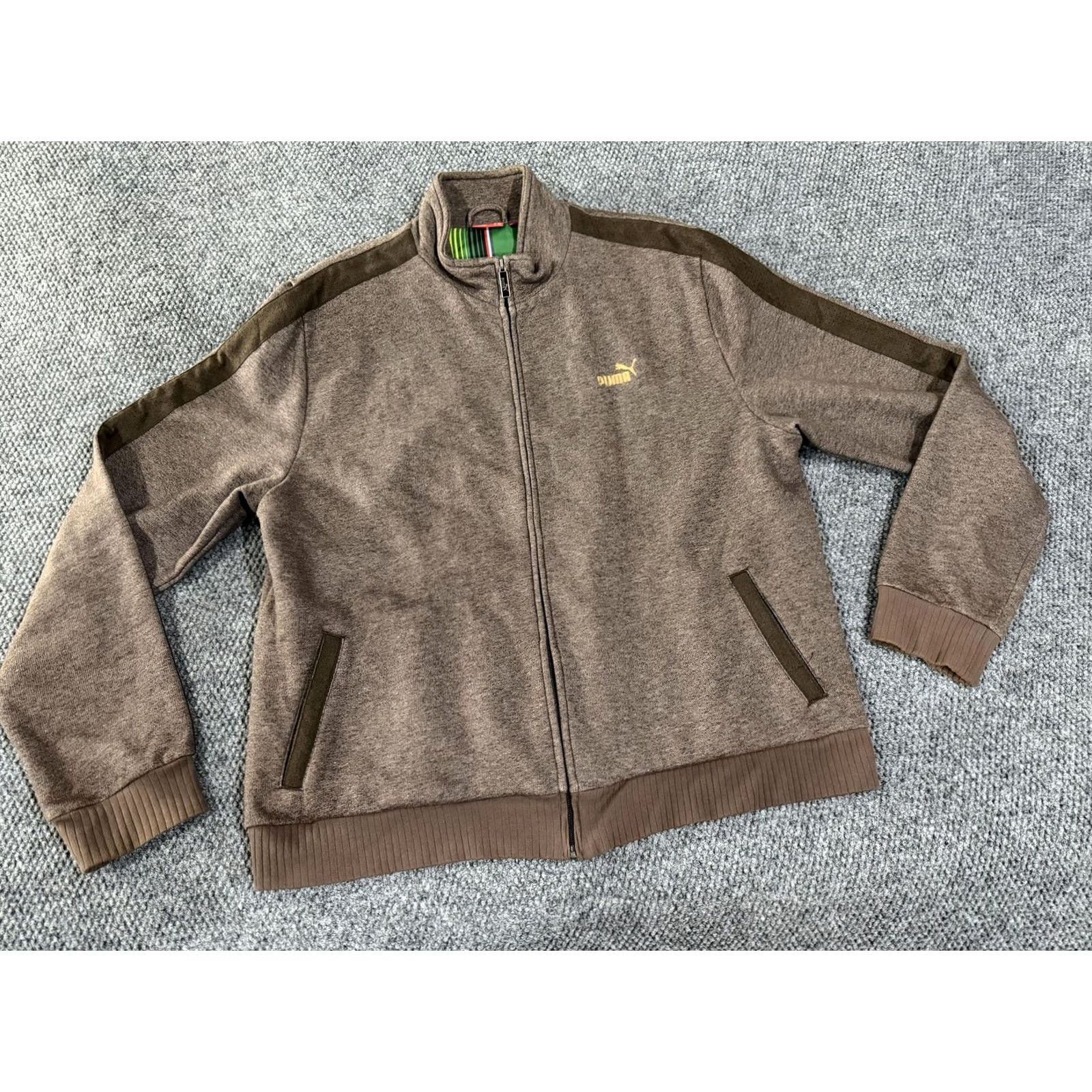 Puma PUMA Jacket Mens 2XL Brown Full Zip Striped Lining Sportswear Athletic Track Jacket with Pockets Casual Run Gym Size US XXL / EU 58 / 5 - 2 Thumbnail