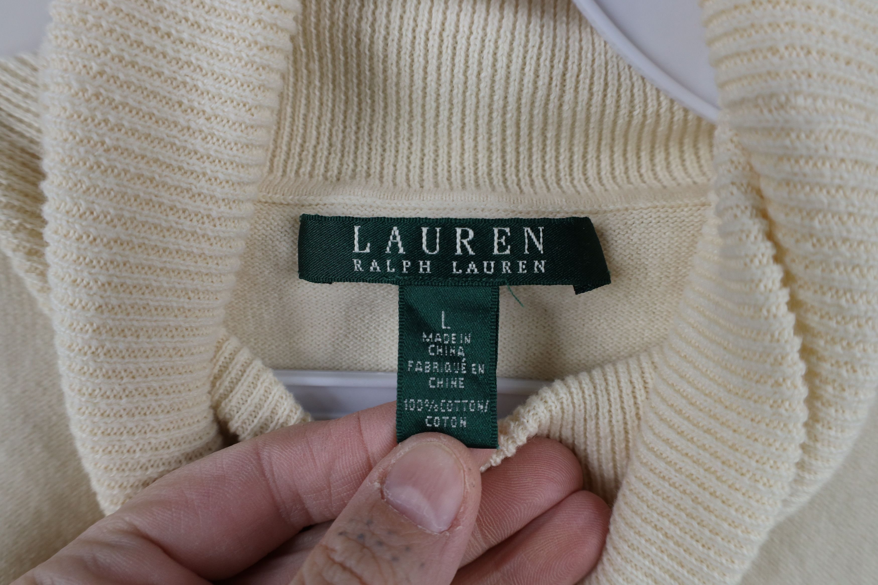 Ralph Lauren × Vintage Vintage 90s Ralph Lauren Knit Turtleneck Sweater Cream Size L / US 10 / IT 46 - 5 Thumbnail
