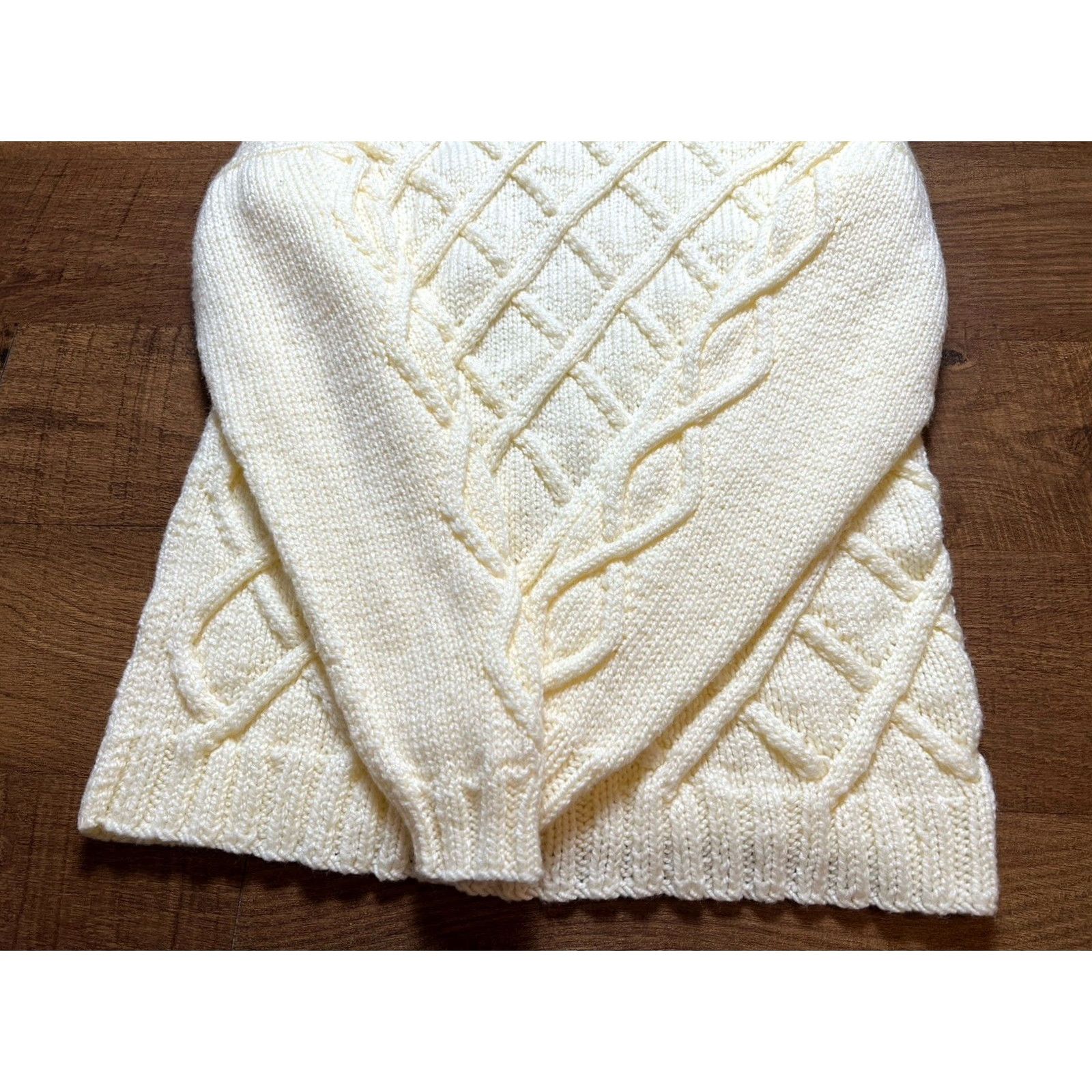 Vintage VINTAGE Fisherman Knit Sweater Turtleneck Womens Hand knit Ivory Acrylic - Medium Size M / US 6-8 / IT 42-44 - 6 Thumbnail