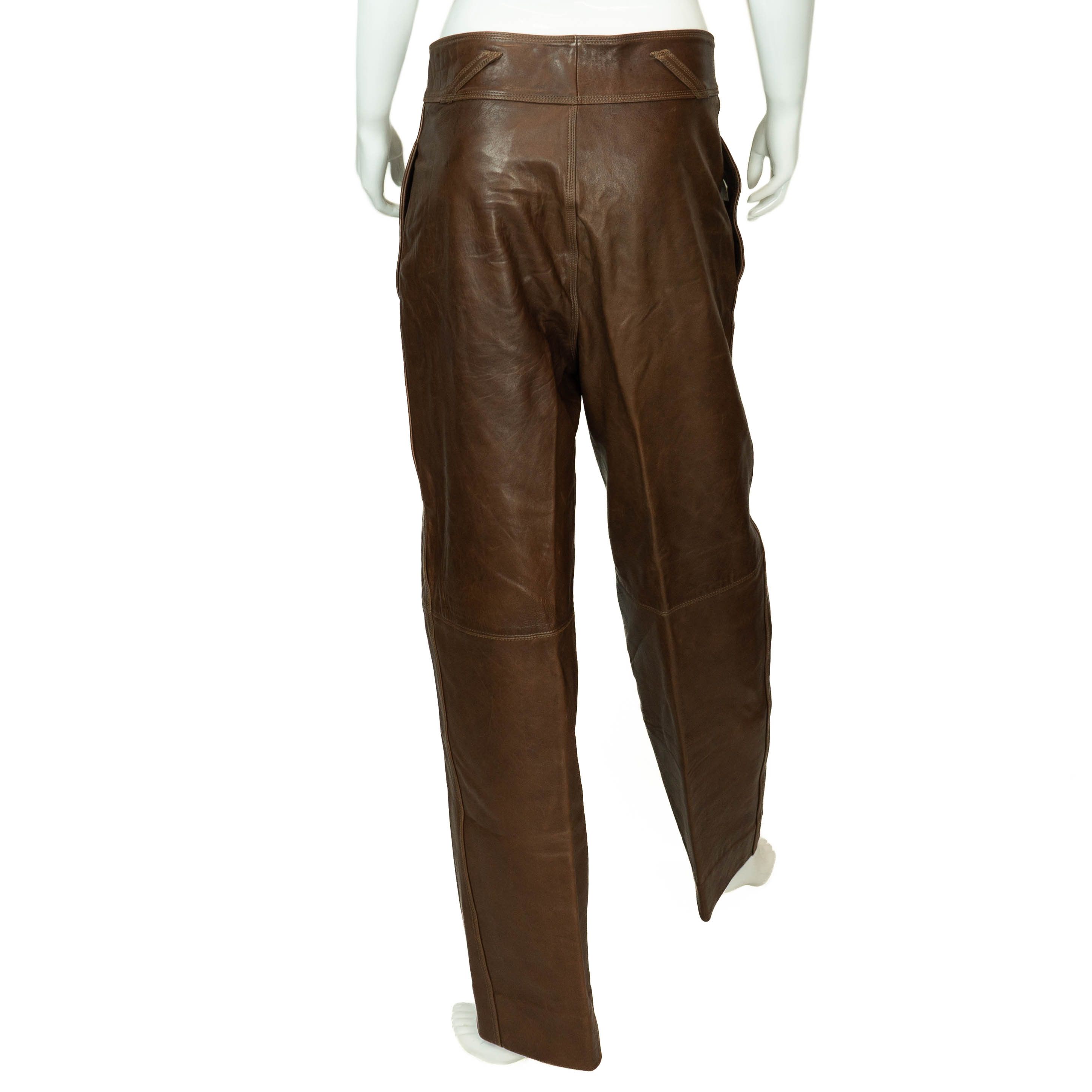 Versace × Vintage GIANNI VERSACE Brown Leather Women Pants Vintage 80s 90s Size 26" / US 2 / IT 38 - 2 Thumbnail