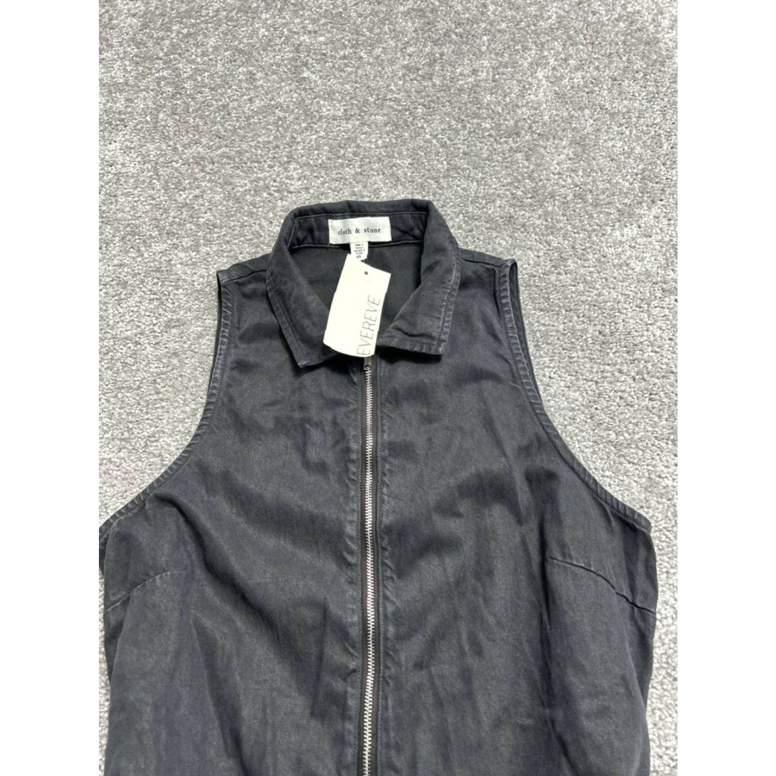 Denime Evereve By Cloth & Stone Romper Womens XS Black Cotton Denim Sleeveless Zip Pockets New Casual Spring Summer Size 26" / US 2 / IT 38 - 3 Thumbnail