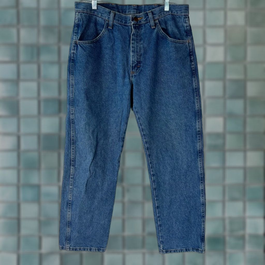 Denime Rustler Mens Flat Front Stretch Mid Rise Straight Blue Denim Jeans 34X29 Shirt? Size US 34 / EU 50 - 1 Thumbnail