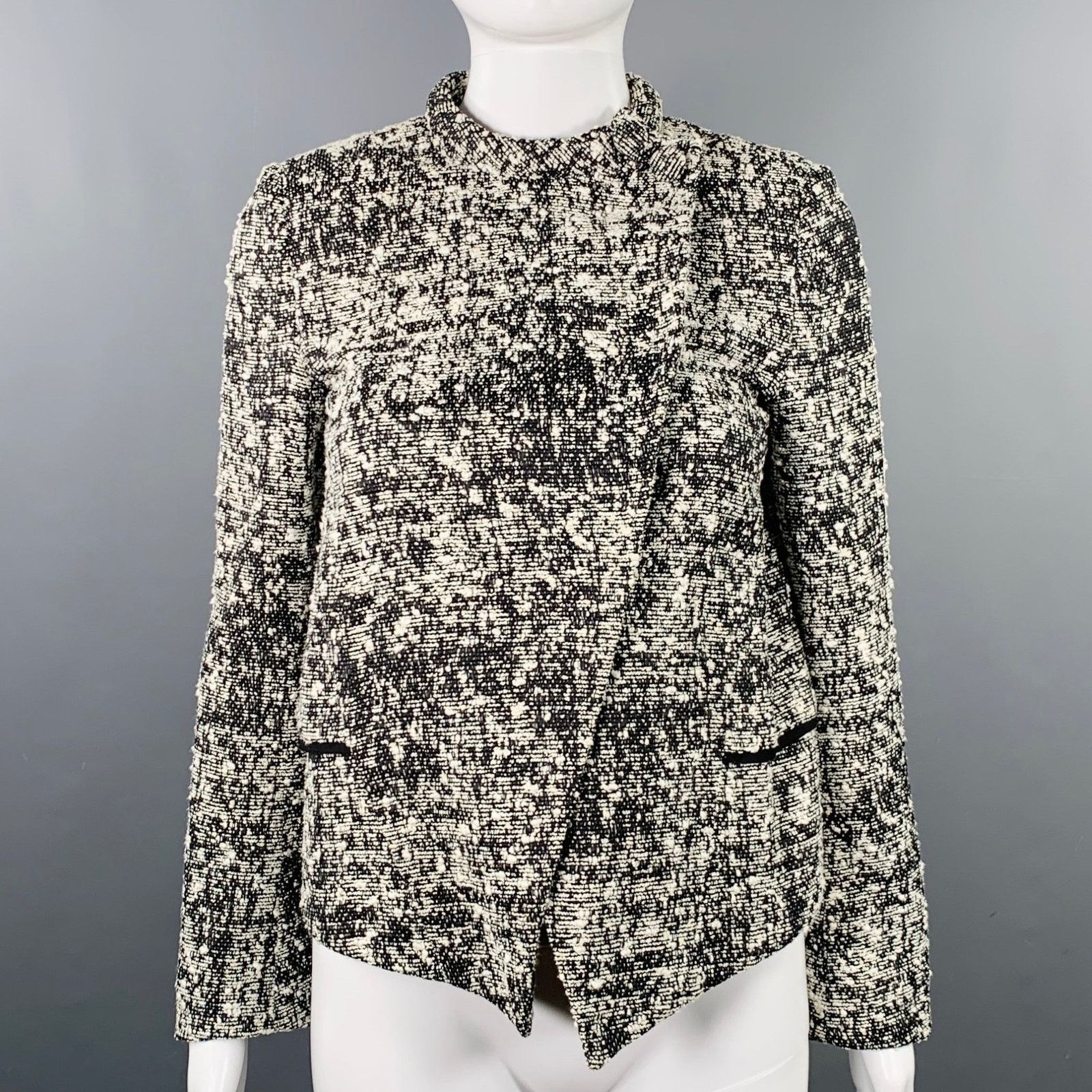 Proenza Schouler 2 Black White Cotton Blend Boucle Snaps Jacket Blazer Size XS / US 0-2 / IT 36-38 - 1 Thumbnail