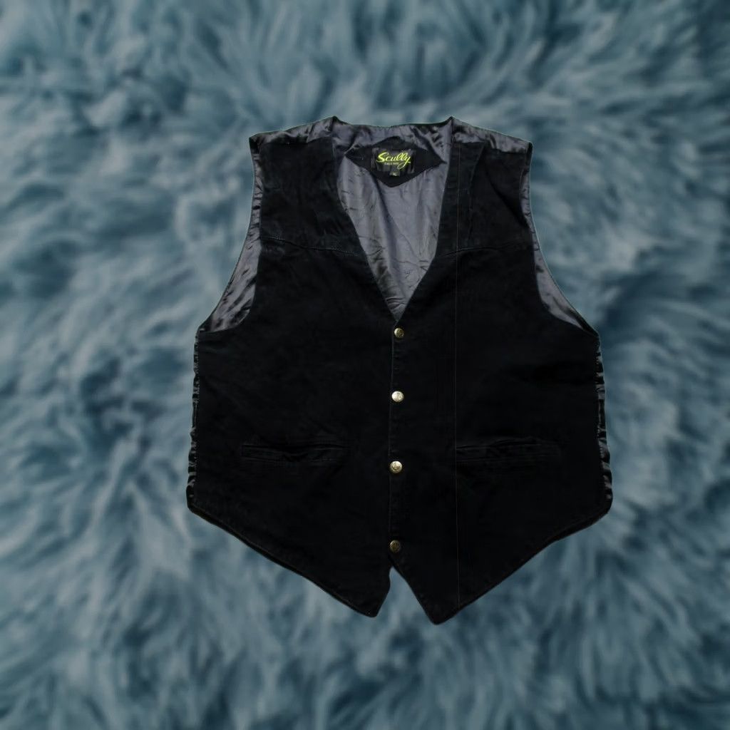 Scully Scully Vest Mens XL Black Leather Snap Front Lined Western Belted Dress Size US XL / EU 56 / 4 - 1 Thumbnail