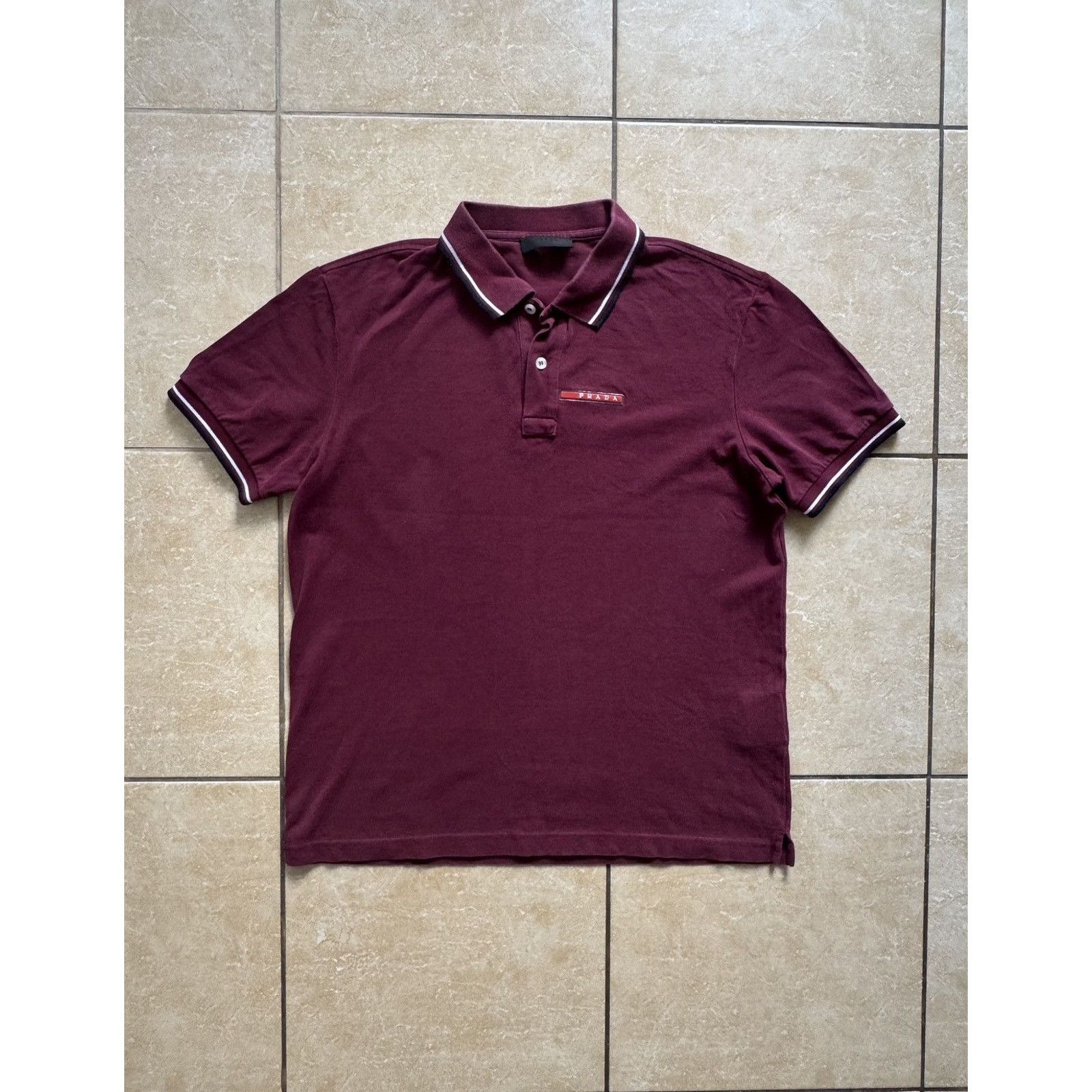 Prada Vintage Prada Linea Rossa Red Tab Tipped Polo Shirt Size US M / EU 48-50 / 2 - 1 Thumbnail