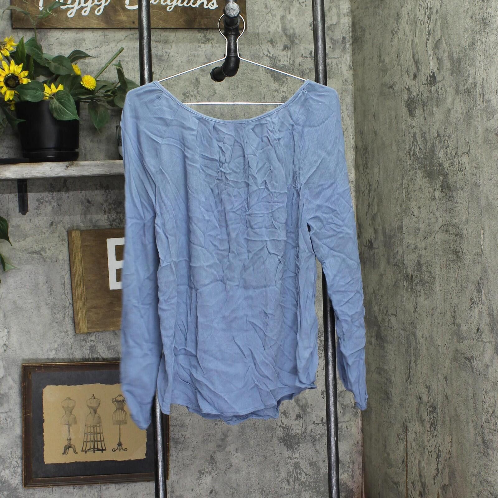 Other Nwt Stoosh Long-sleeve Lace-inset Peasant Blouse Top Blue L Size L / US 10 / IT 46 - 2 Thumbnail