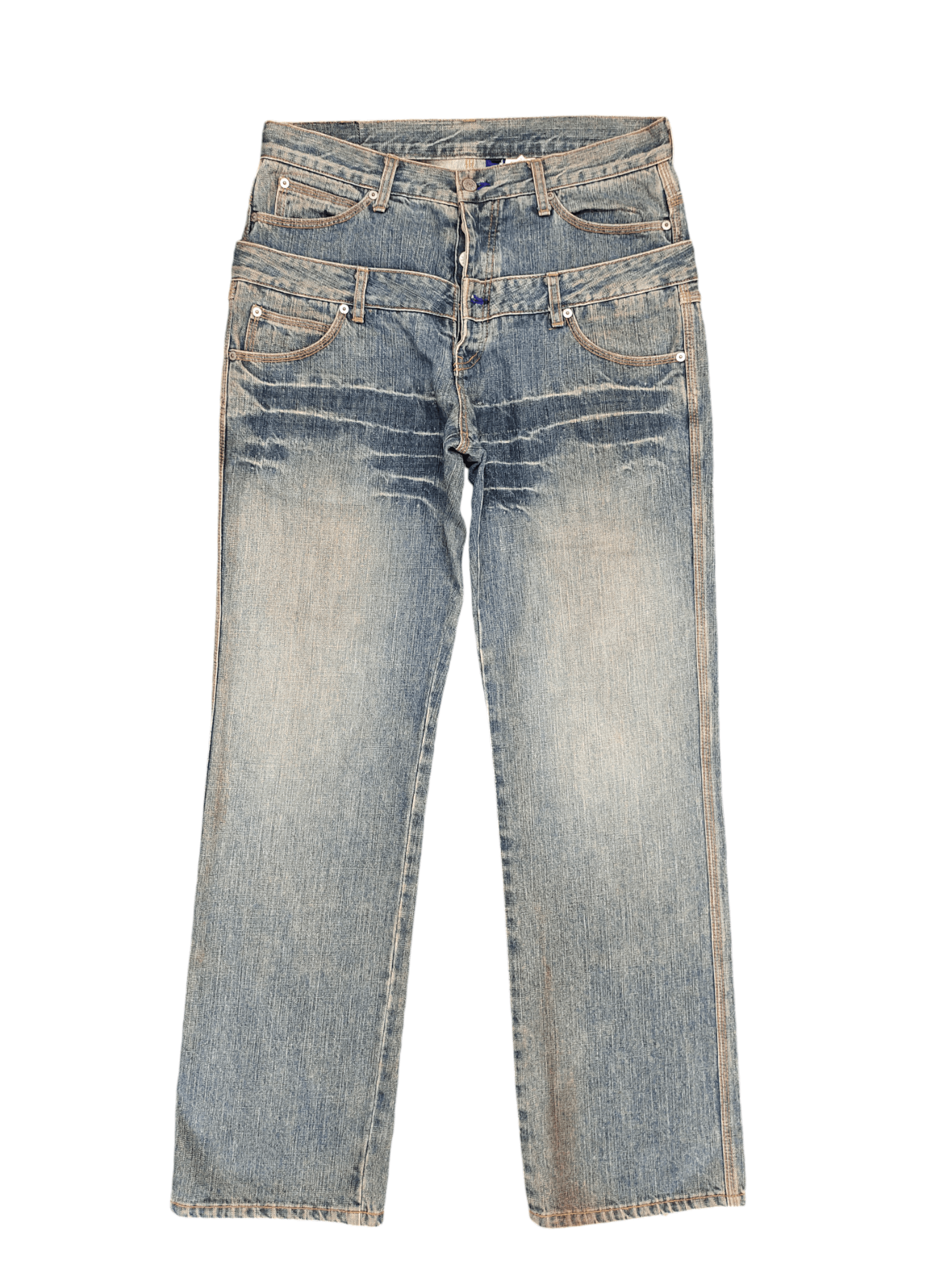 Japanese Brand Baggy Jeans Earth Music Double Waist Denim Wide Leg Y2k Jnco Size US 33 - 1 Thumbnail