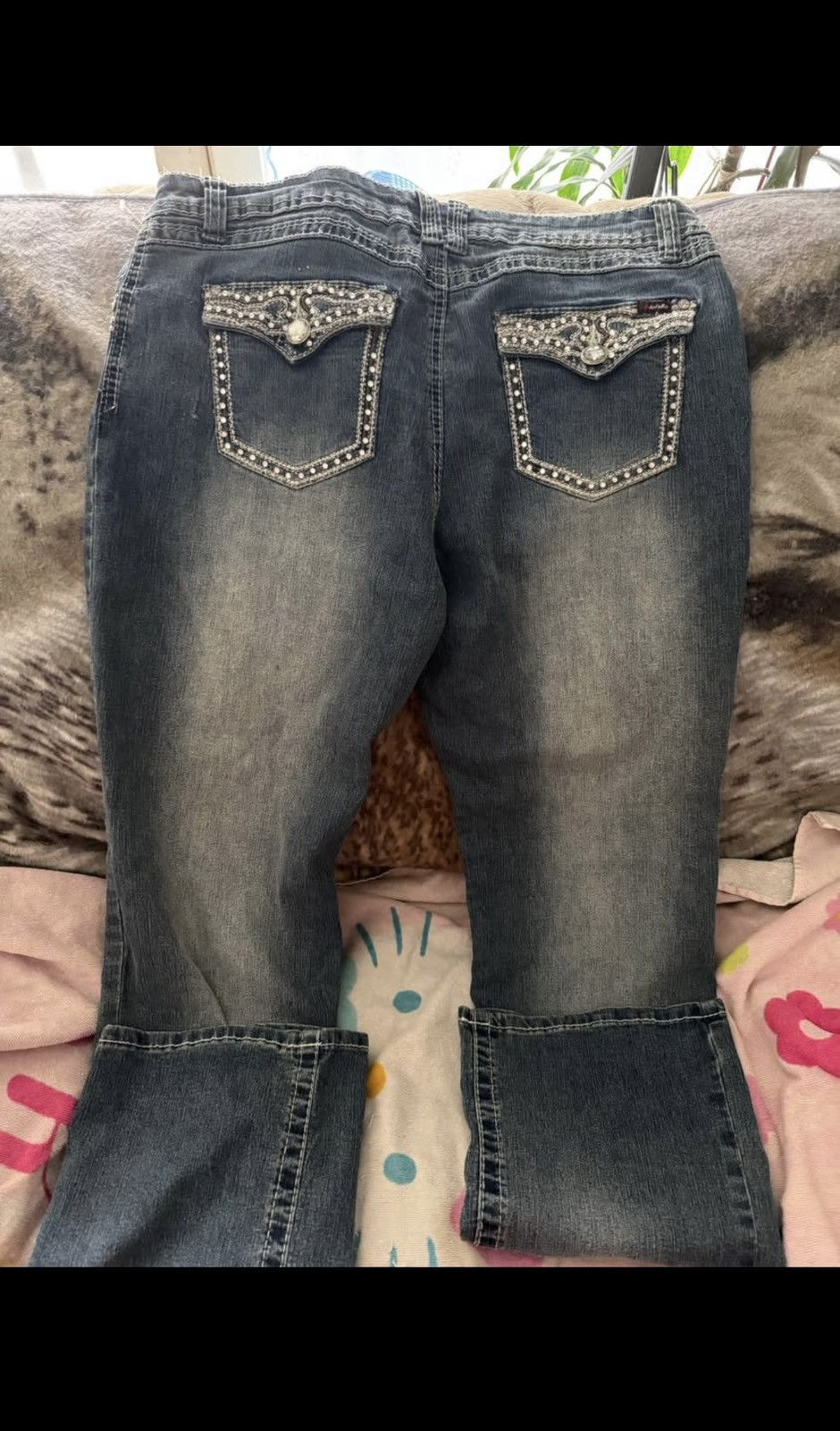 Other Angels mid rise bootcut flare jeans with bedazzled pockets Size 34" / US 12 / IT 48 - 8 Thumbnail