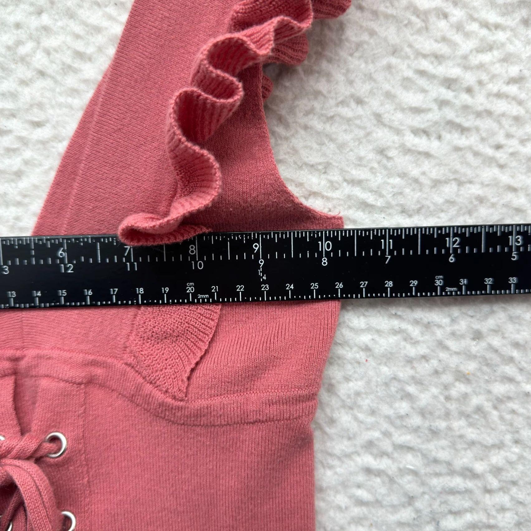 Express Express Camisole Top XXS XS Salmon Pink Knit Ruffle Lace-Up Stretch V-Neck Blouse Size XXS / US 00 / IT 34 - 5 Thumbnail