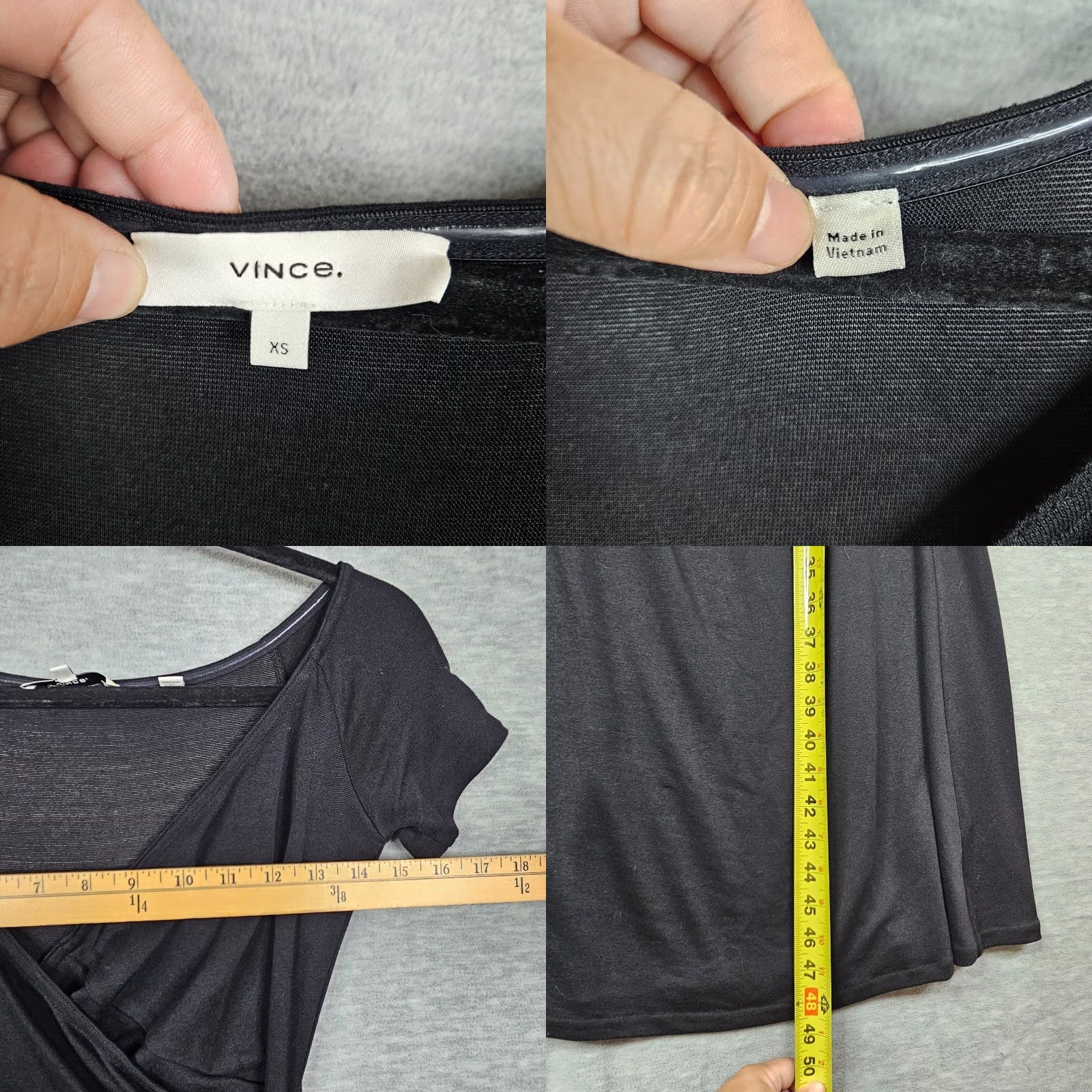 Vince Vince Dress Women's Maxi Wrap Effect Black XS Short Sleeve V-Neck Slim Solid Pattern XS Womens Size 26" / US 2 / IT 38 - 8 Thumbnail