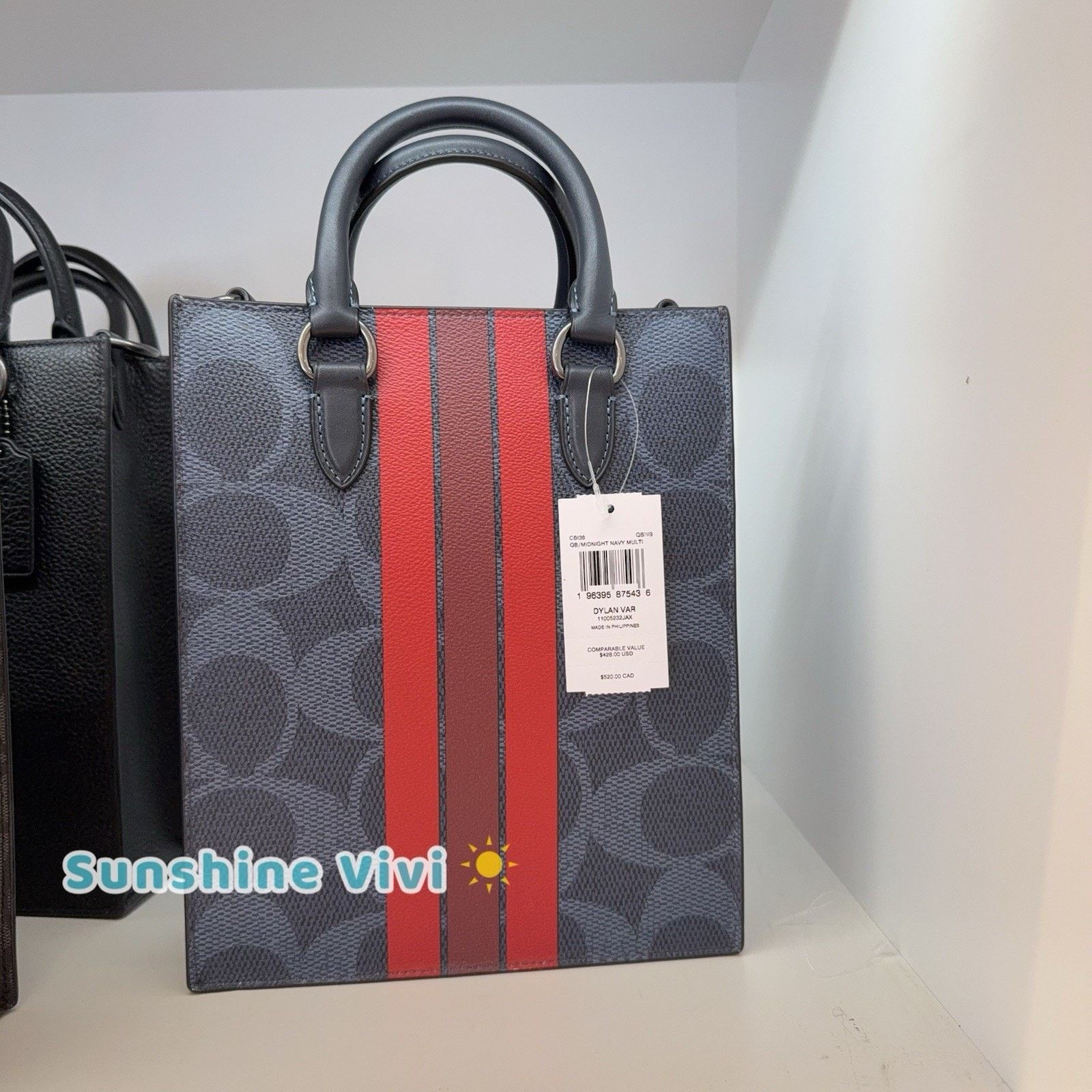 Coach NWT COACH Dylan Tote Bag Varsity Stripe CBI38 Midnight Navy Size ONE SIZE - 2 Thumbnail