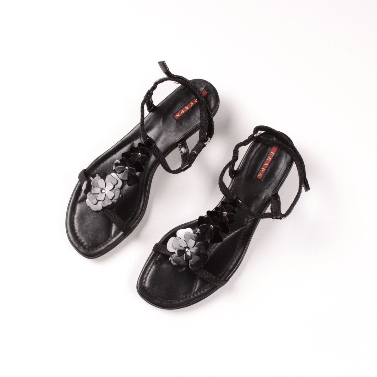 Prada Authentic Prada Black Patent Leather Floral Sandals Size US 9.5 / IT 39.5 - 10 Thumbnail