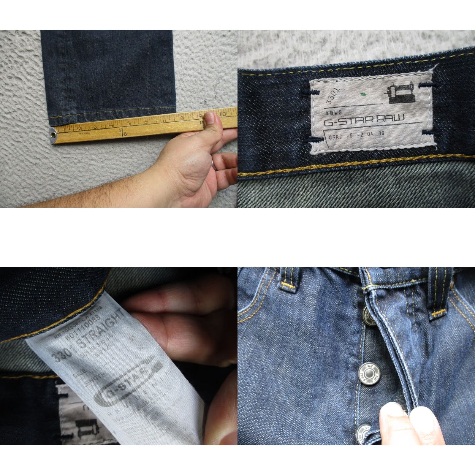 G-Star G Star Jeans Mens 30 Blue 3301 Straight Blue Raw Denim Casual Preppy Size US 30 / EU 46 - 8 Thumbnail