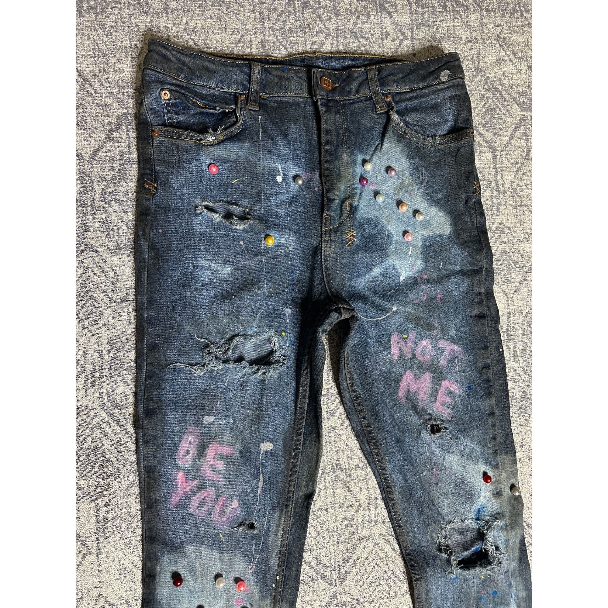 Ksubi Custom Reworked Embellished Bleached Distressed Paint Staine Size 29" - 3 Thumbnail