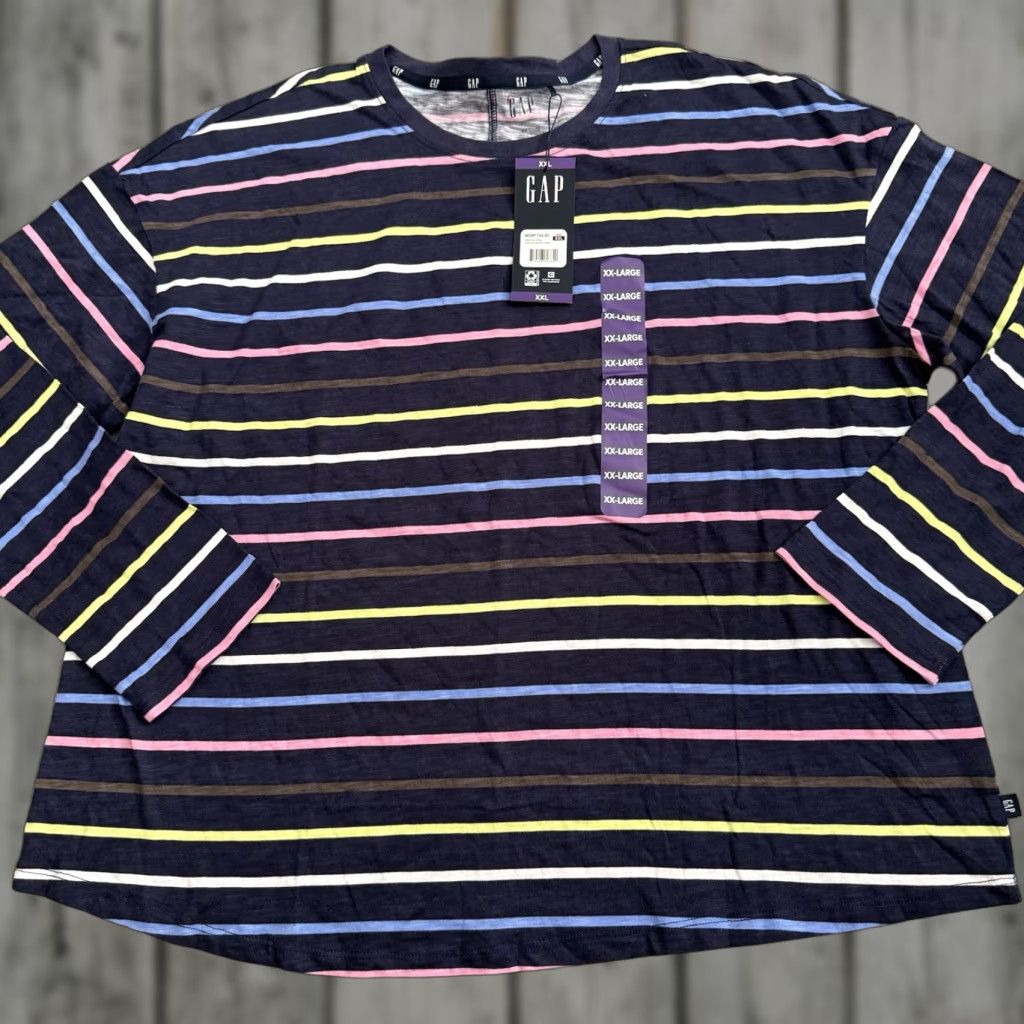 Gap GAP Top Womens XL Long Sleeve Crew Neck T-Shirt Blue Striped Slub Jersey NEW Size XL / US 12-14 / IT 48-50 - 1 Thumbnail