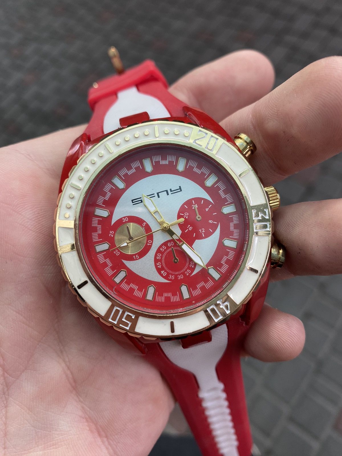 Jewelry × Vintage Bold Red White Chronograph Sport Japanese Brand Size ONE SIZE - 5 Thumbnail