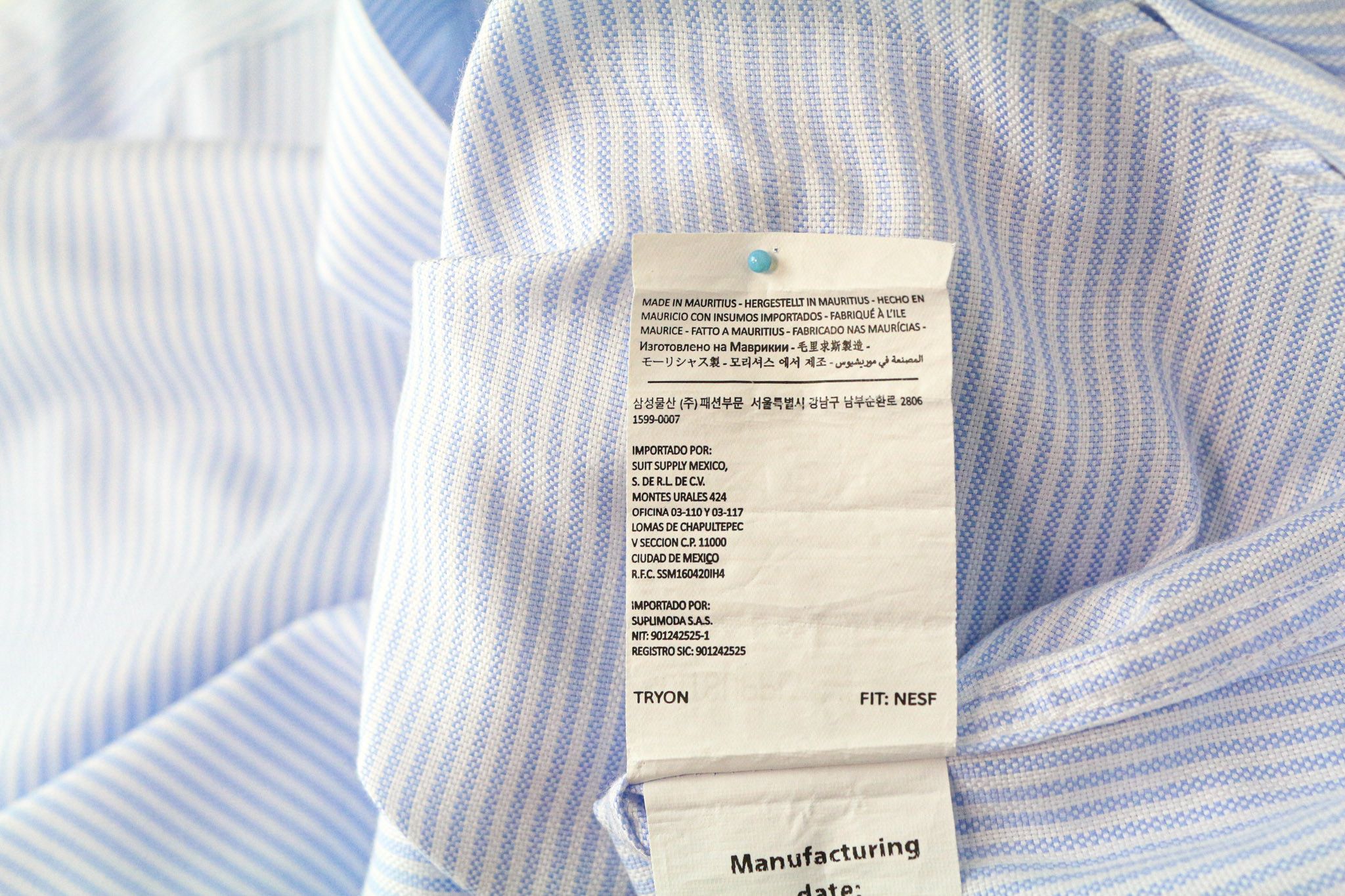 Suitsupply 44/17 1/2 Extra Slim Blue Cotton Striped Shirt 78790 Size 44R - 7 Thumbnail