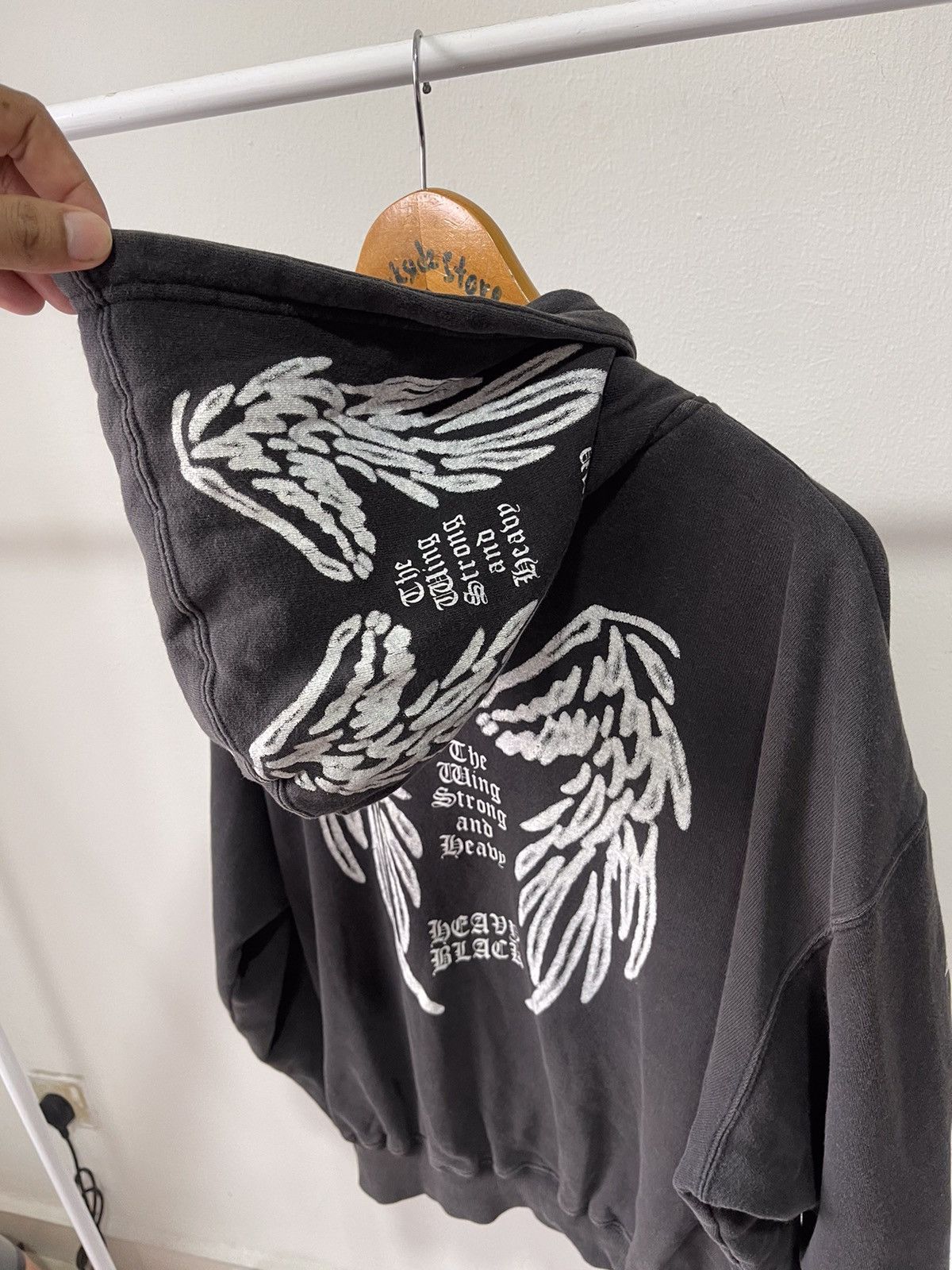 Beauty Beast 2000s Y2K Third Row Heavy Black Cross Faded Hoodie A4 Size US L / EU 52-54 / 3 - 9 Thumbnail