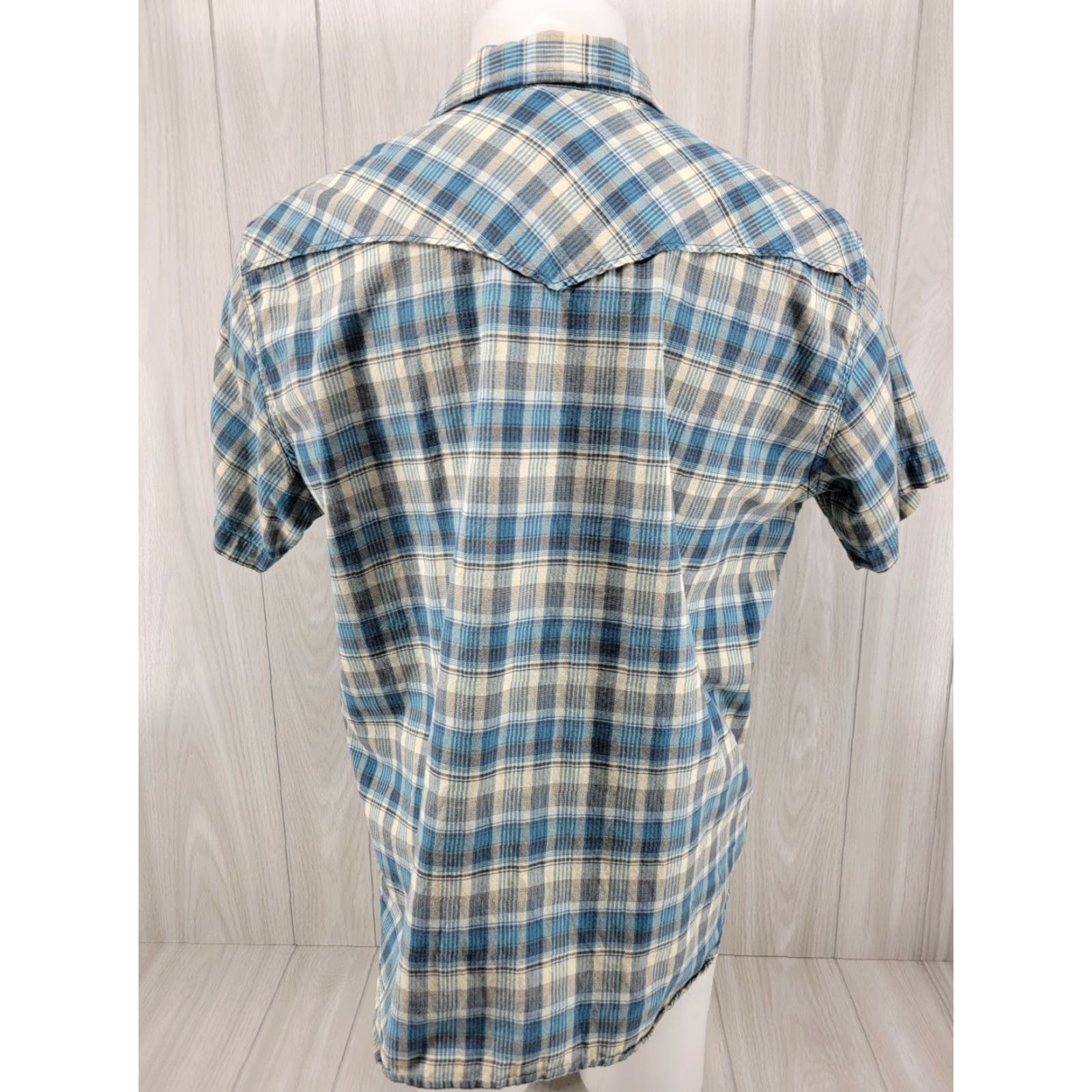 Lucky Brand Lucky Brand Mens Shirt XL Blue Tan Plaid Pearl Snap Western Short Sleeve Size US XL / EU 56 / 4 - 6 Thumbnail