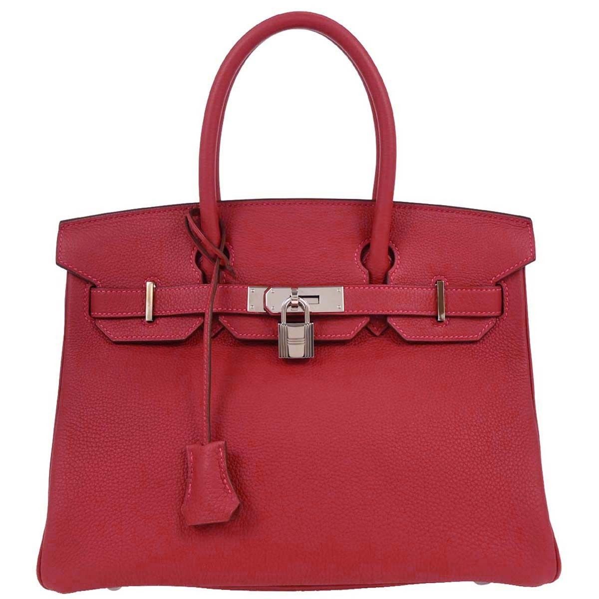 Hermes Hermes Birkin Handbag Red Togo with Palladium Hardware Size ONE SIZE - 1 Thumbnail