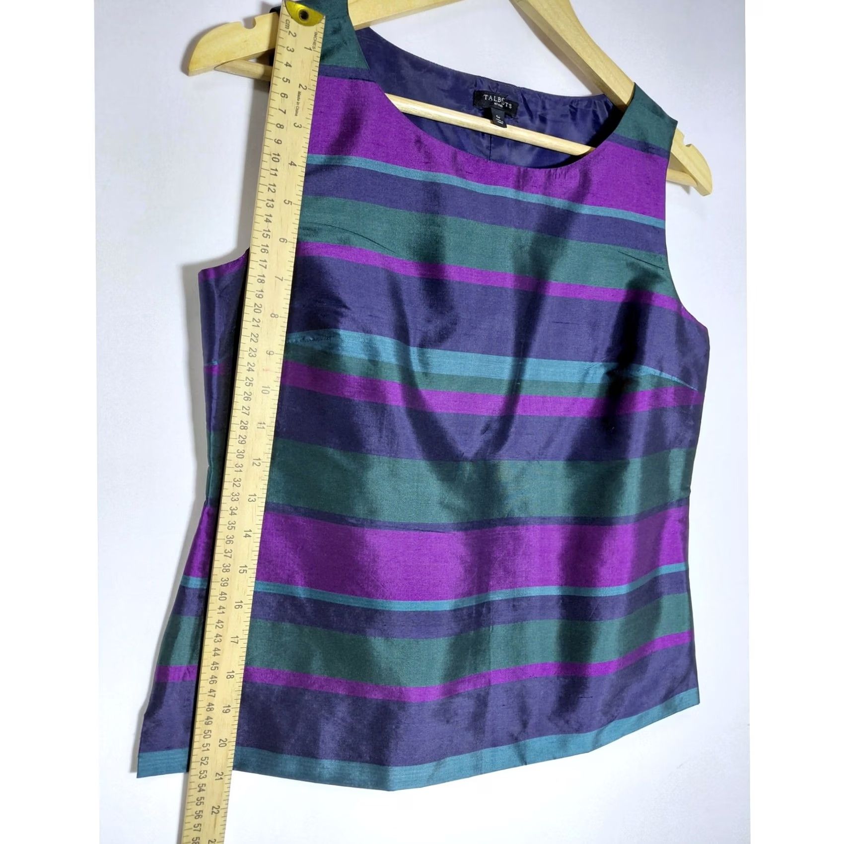 Talbots Talbots Petites Silk Striped Scoop Neck Sleeveless Top Purple Green Size 6P Womens Size M / US 6-8 / IT 42-44 - 6 Thumbnail