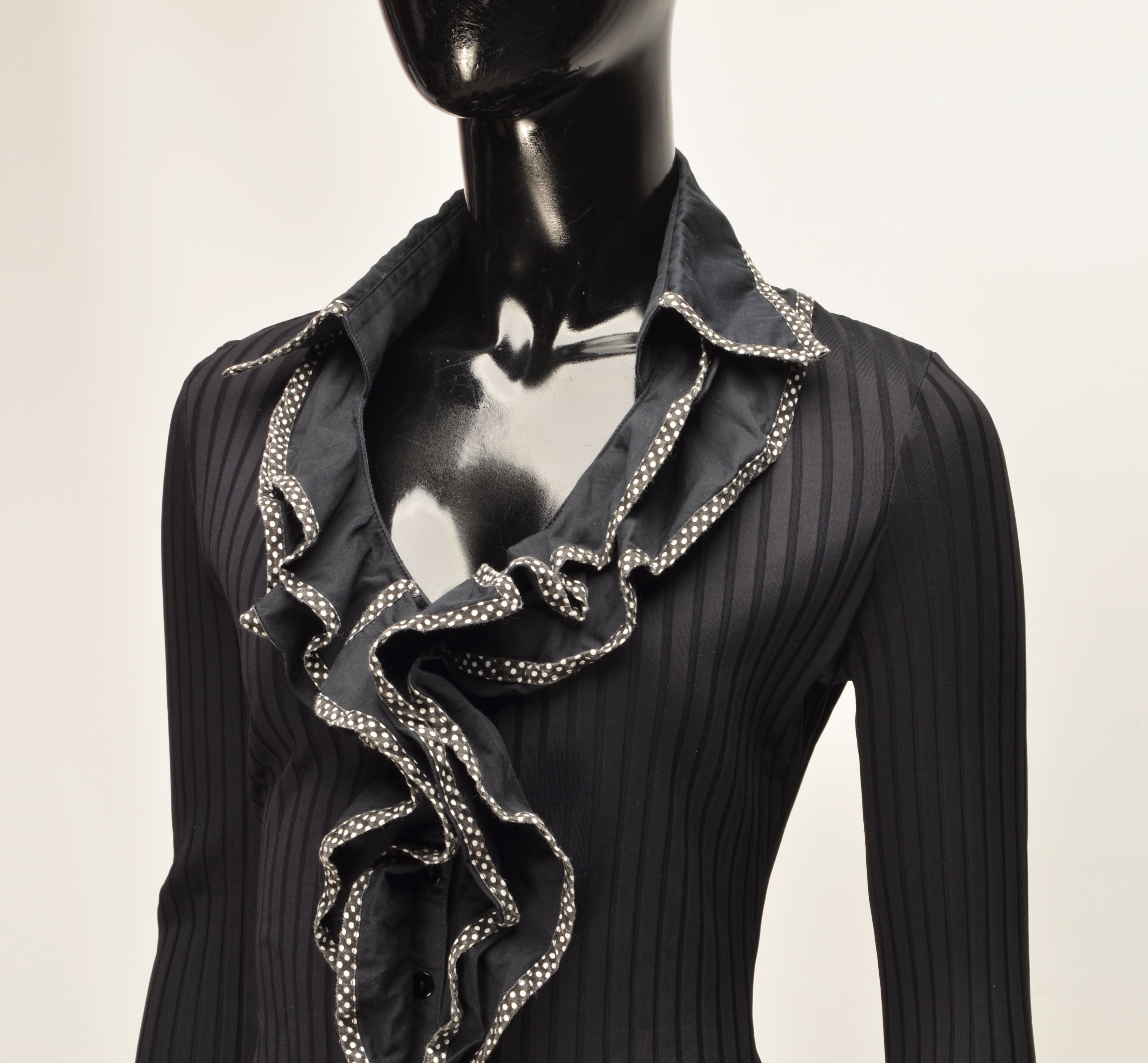 Vintage Vintage Blanc Nature Y2K Ribbed Ruffle Flared Cuff Blouse Size S / US 4 / IT 40 - 2 Thumbnail