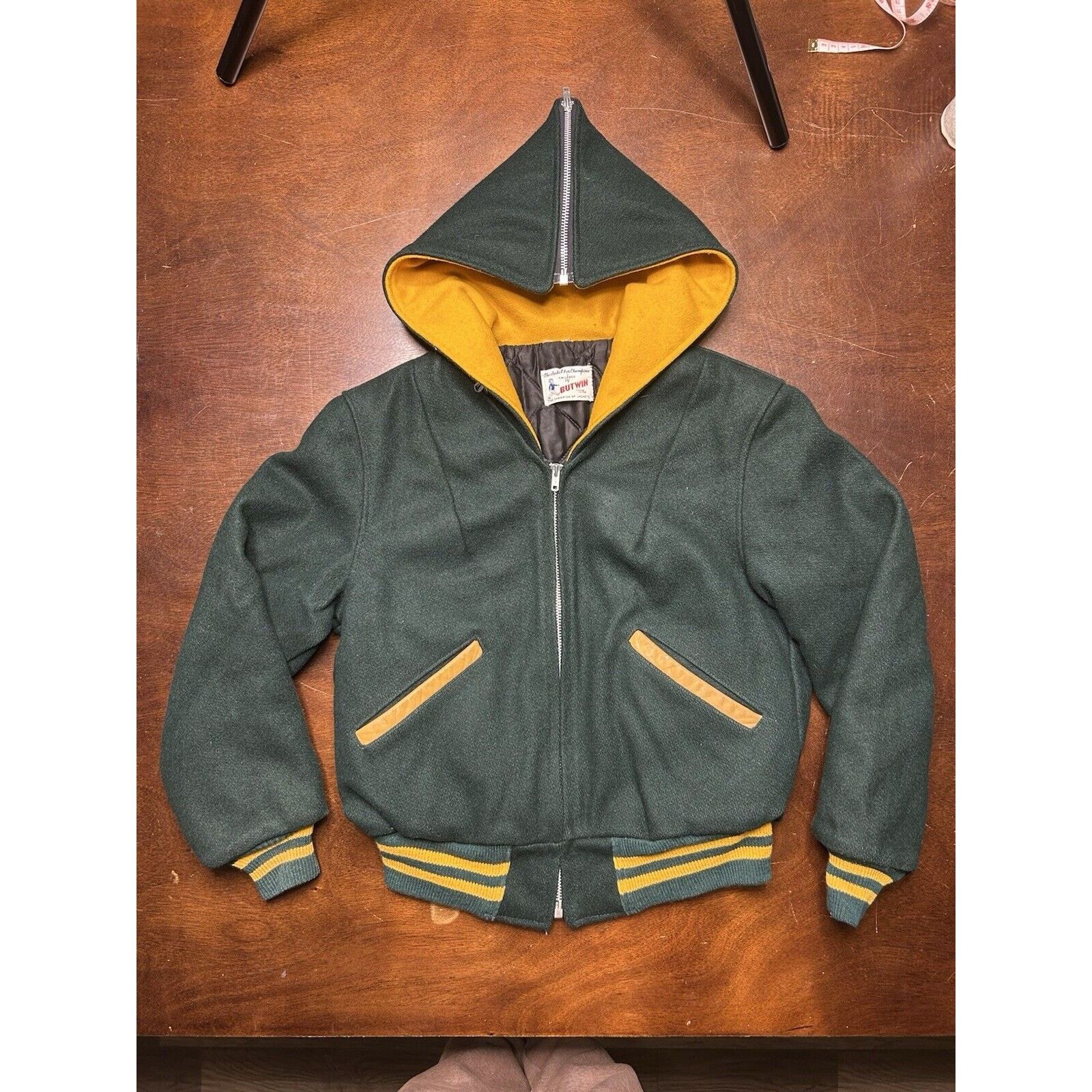 Vintage 1960s Butwin Talon Zipper Hooded Letterman Varsity Jacket Size US XS / EU 42 / 0 - 16 Thumbnail