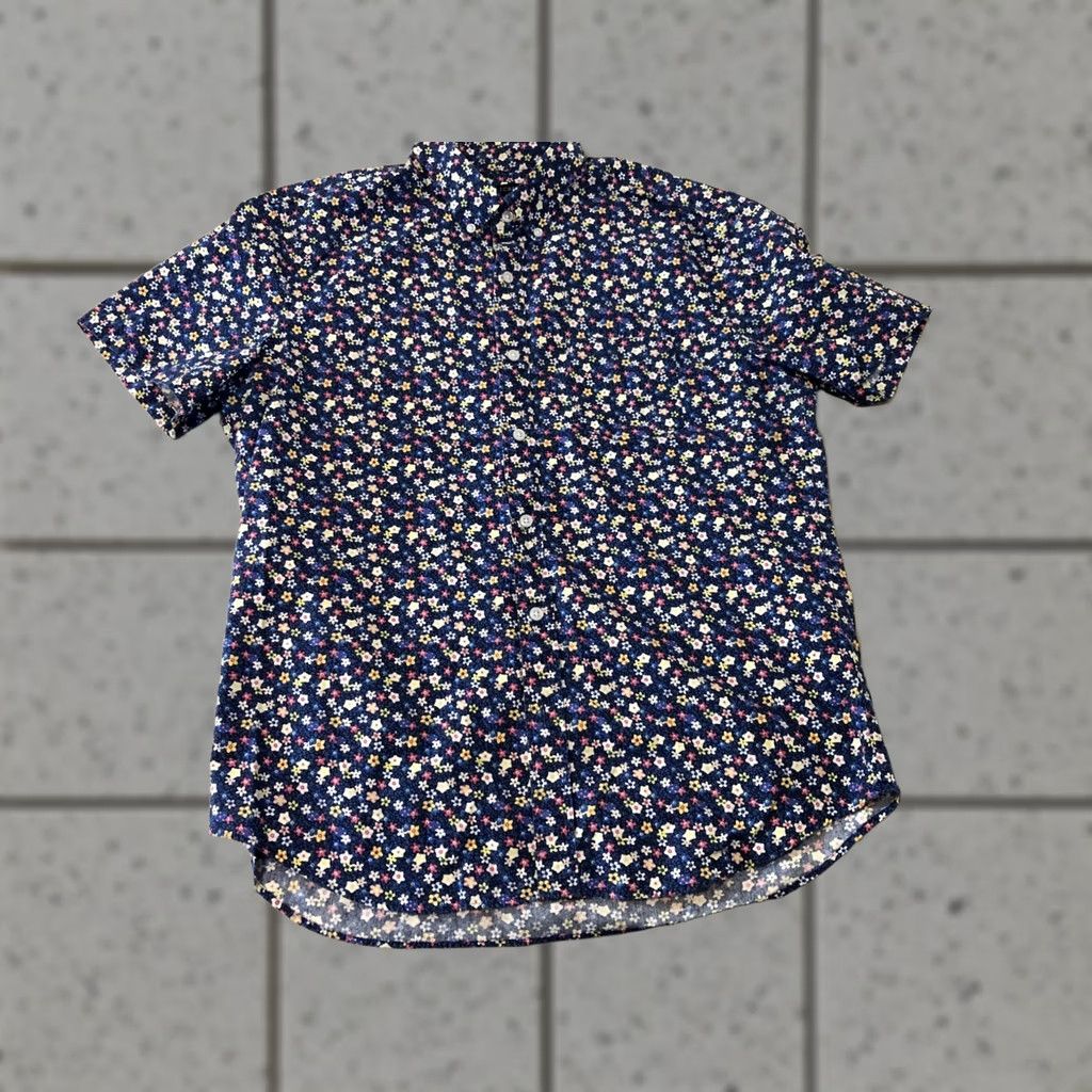 J.Crew VINTAGE? Mens J. Crew Dress Shirt L Large Navy Blue Cotton Short Sleeve Size 42R - 1 Thumbnail