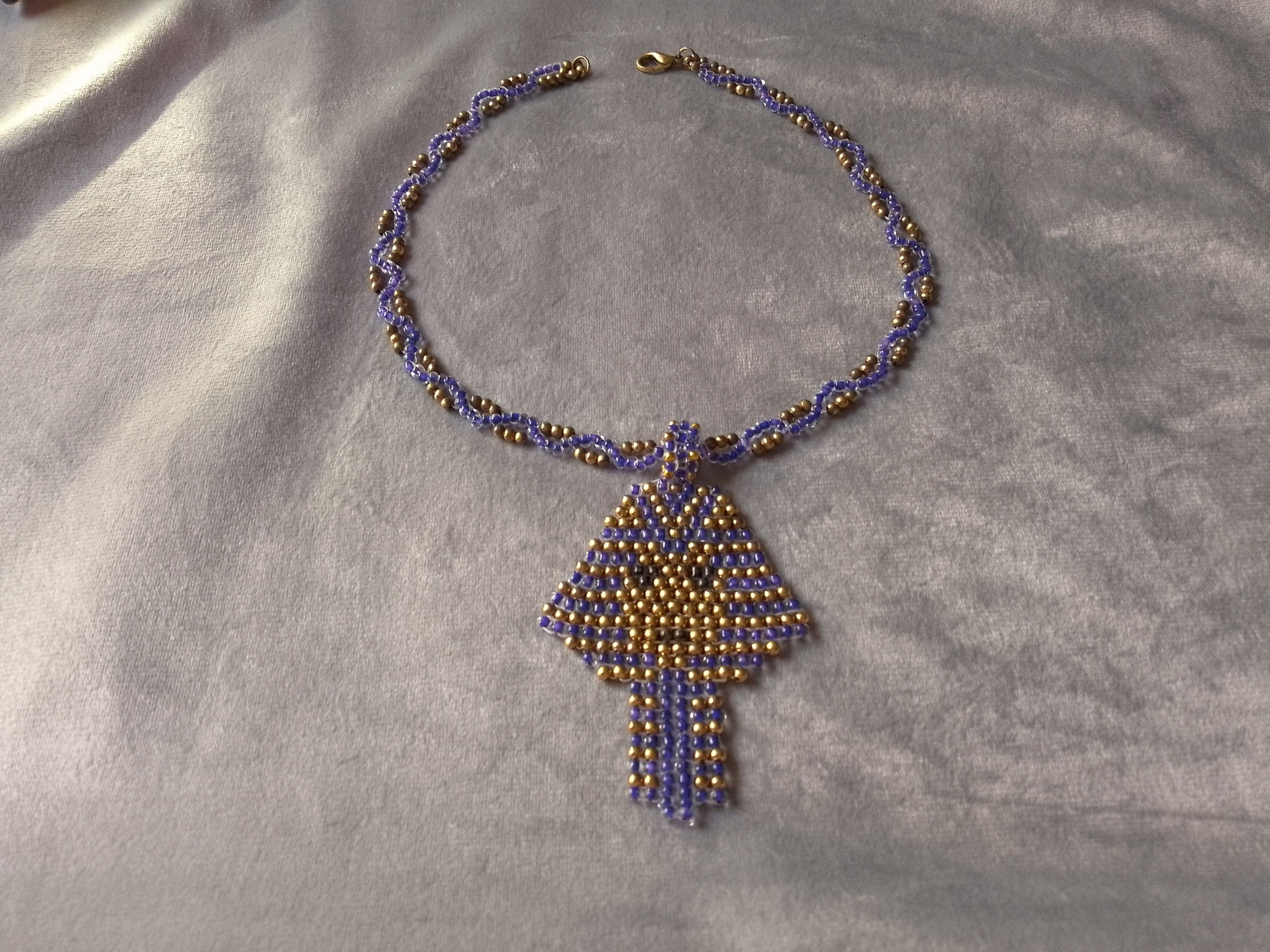 Handmade Necklace Blue/Gold Egyptian Ethnic Cleopatra Elegant Size ONE SIZE - 6 Thumbnail
