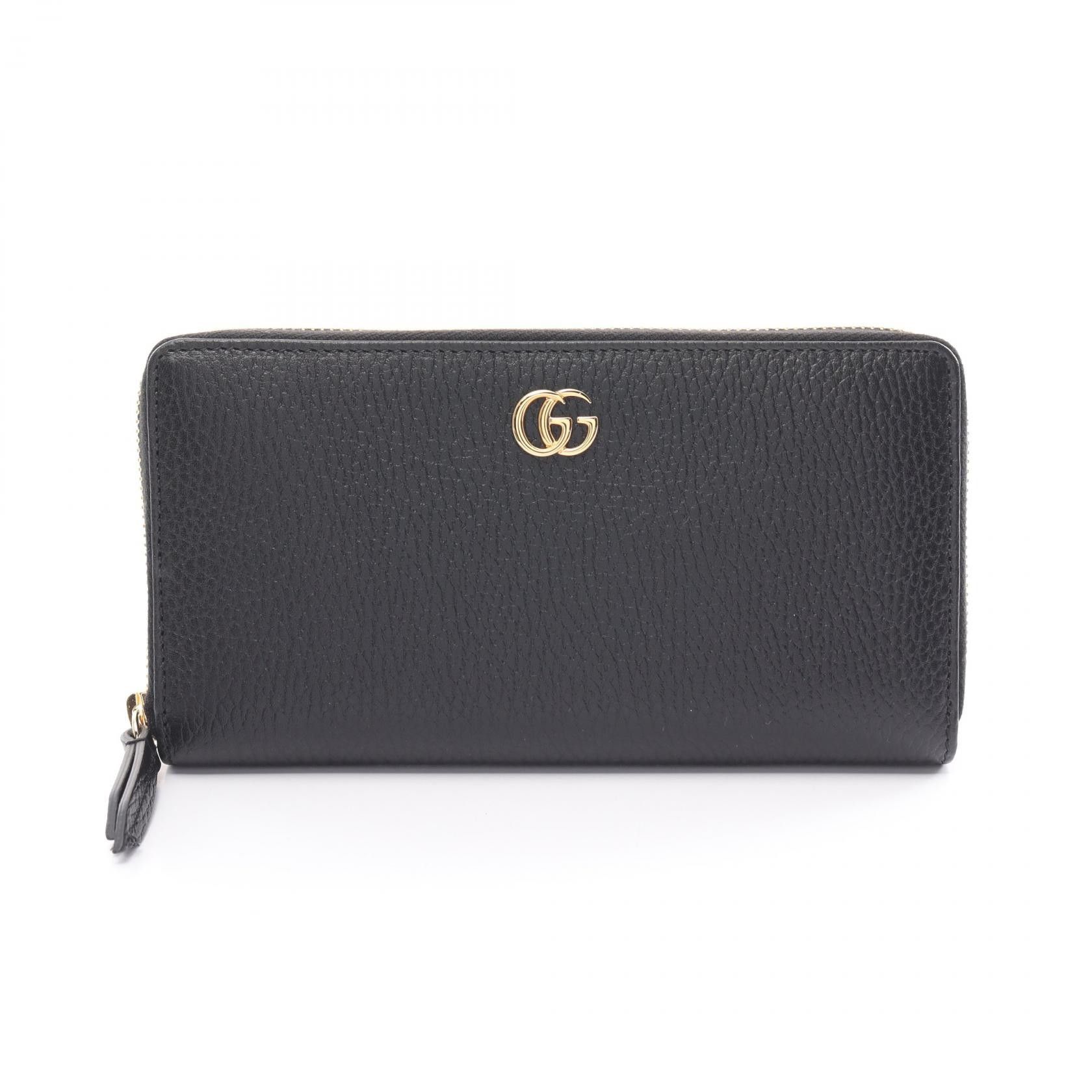 Gucci Gucci Leather GG Marmont Round Wallet Black Leather Long Wallet 456117