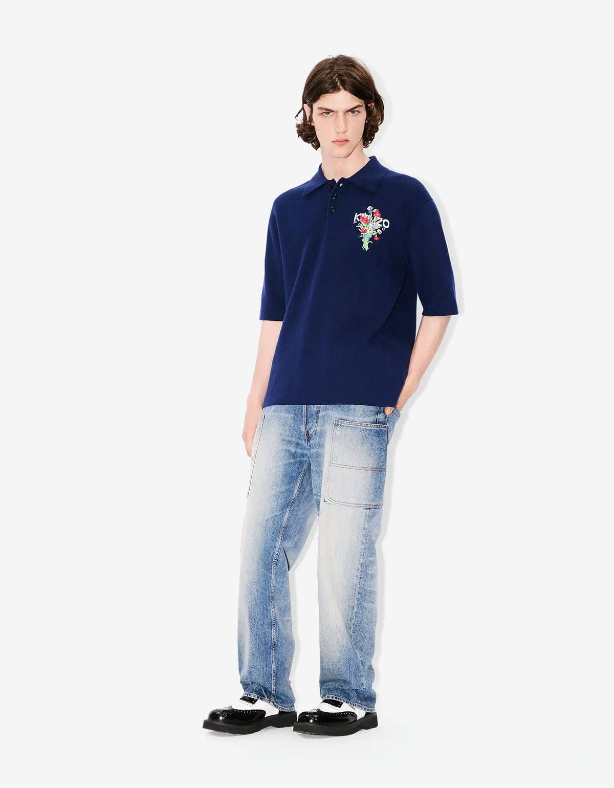 Kenzo Kenzo Archive Bouquet Blue Embroidered Knit Polo Shirt Size US M / EU 48-50 / 2 - 6 Thumbnail