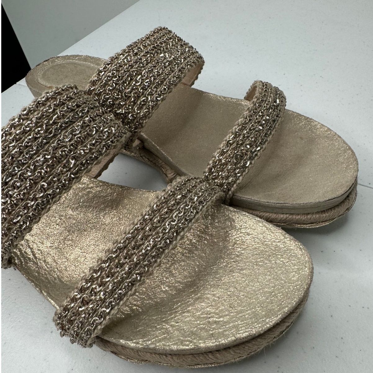 Eileen Fisher Eileen Fisher Fresh Platinum/Gold Metallic Jute Sandals Size US 9 / IT 39 - 6 Thumbnail