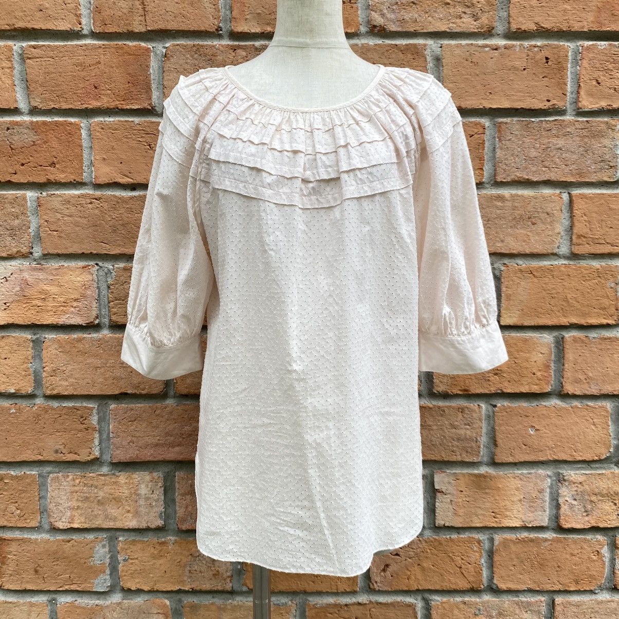Loewe Loewe Light Pink Ruffle Front Blouse with 3/4 Sleeves Size XS / US 0-2 / IT 36-38 - 3 Thumbnail