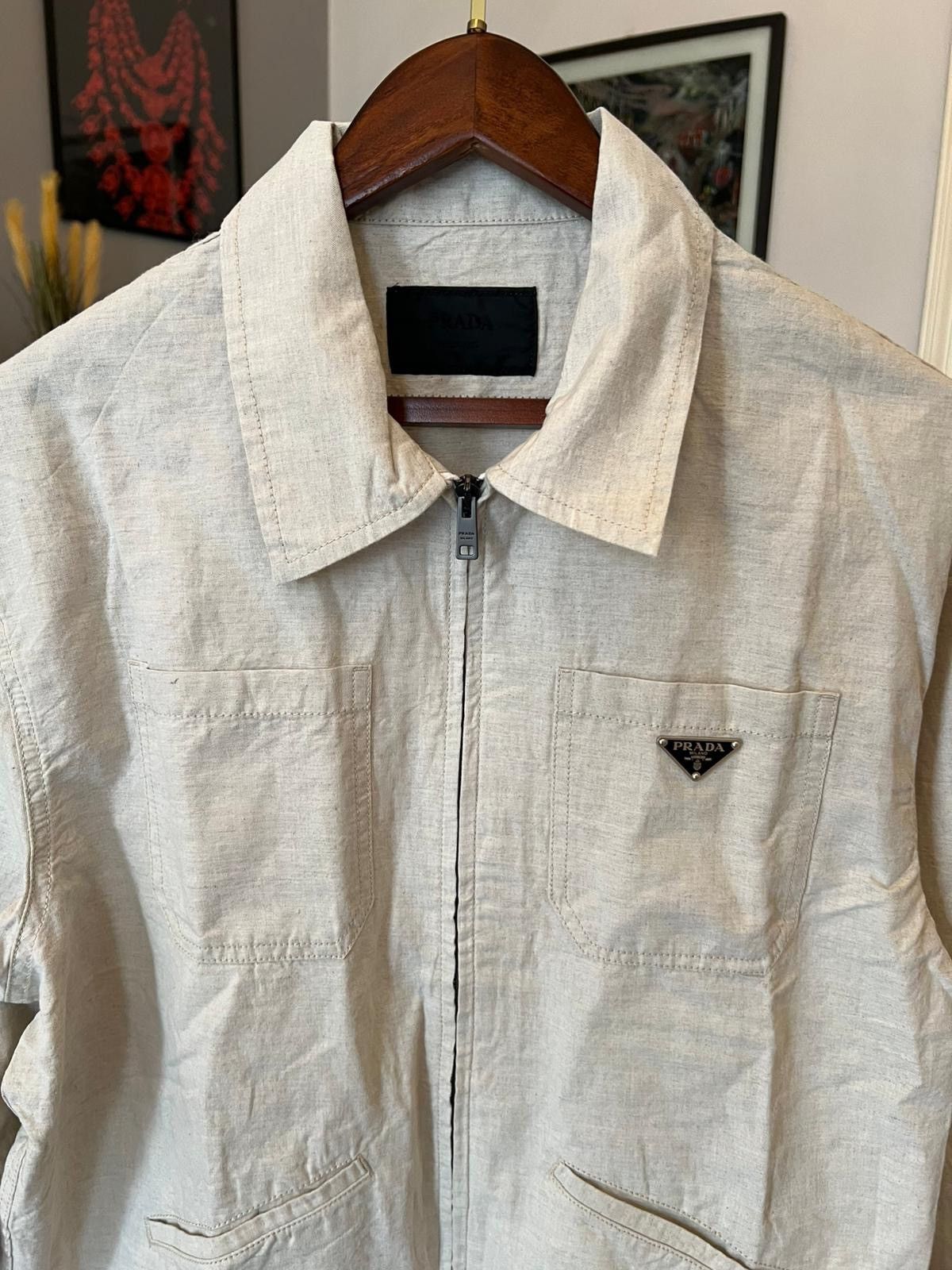 Prada Prada Linen Zip Up Jacket Size US XL / EU 56 / 4 - 2 Thumbnail