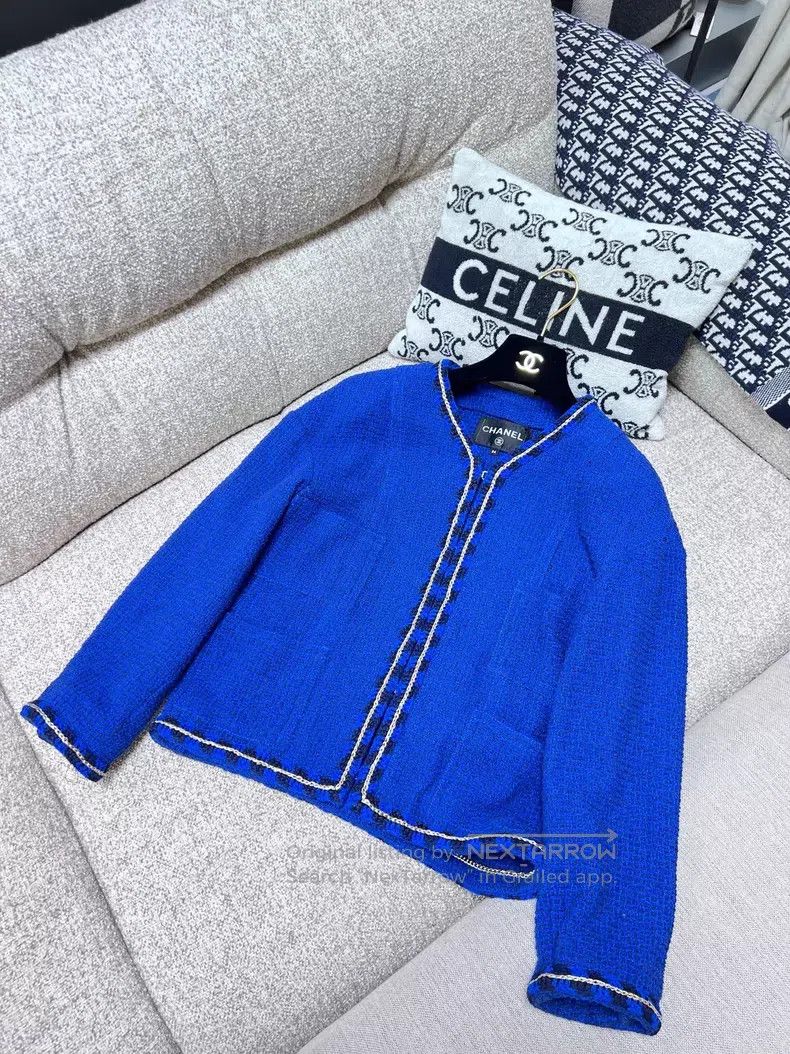 Chanel Chanel Black gold rolled edge blue tweed woven jacket Size XXS / US 00 / IT 34 - 2 Thumbnail