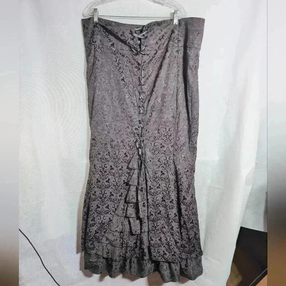 Vintage Black Brocade Strapless Black Dress sz 1X 48 in length Lace Size XL / US 12-14 / IT 48-50 - 2 Thumbnail