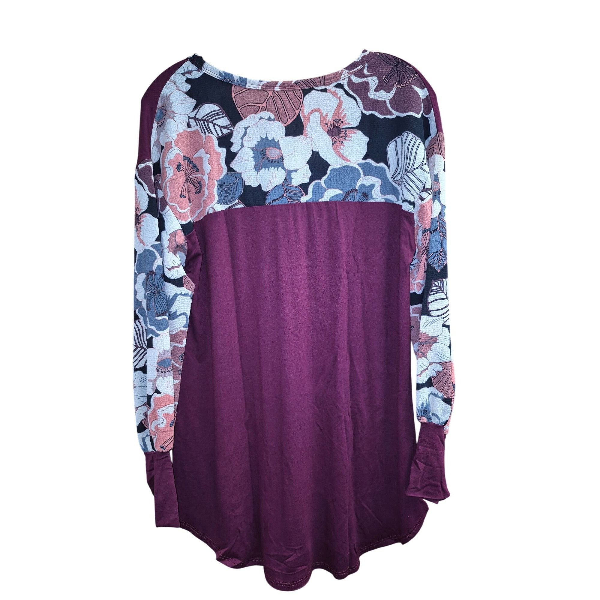 Other Floral Sleeve Wine Burgundy Tunic Top L/Grande Rayon/Spandex Size L / US 10 / IT 46 - 6 Thumbnail