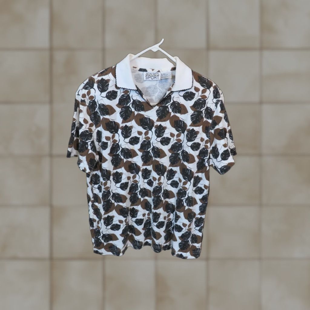 Vintage VINTAGE Jaclyn Smith Shirt L Brown Black leaf print Mens? Size L / US 10 / IT 46 - 1 Thumbnail