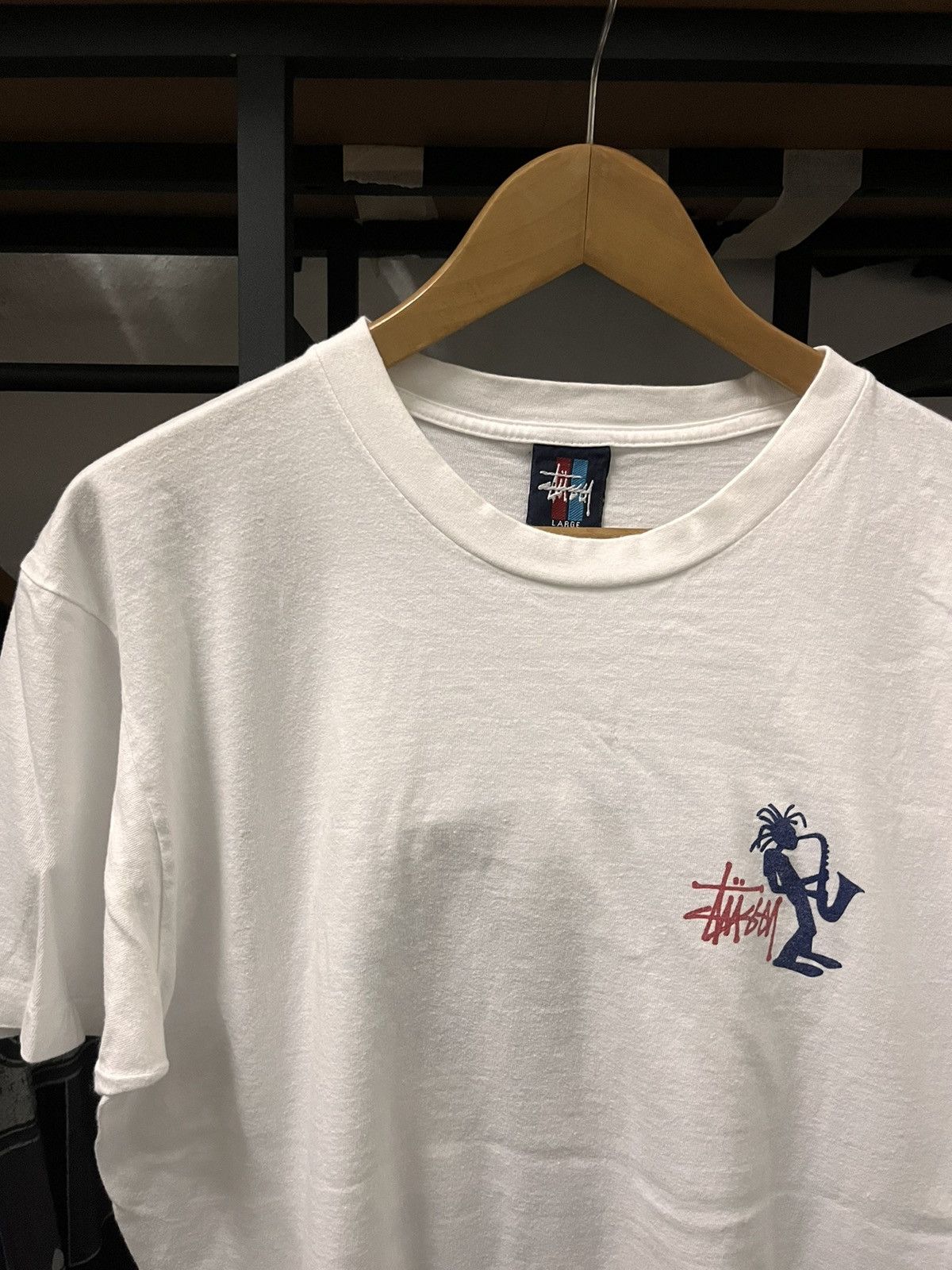 Stussy × Vintage Vintage Saxophone Guy White Shirt Size US L / EU 52-54 / 3 - 5 Thumbnail