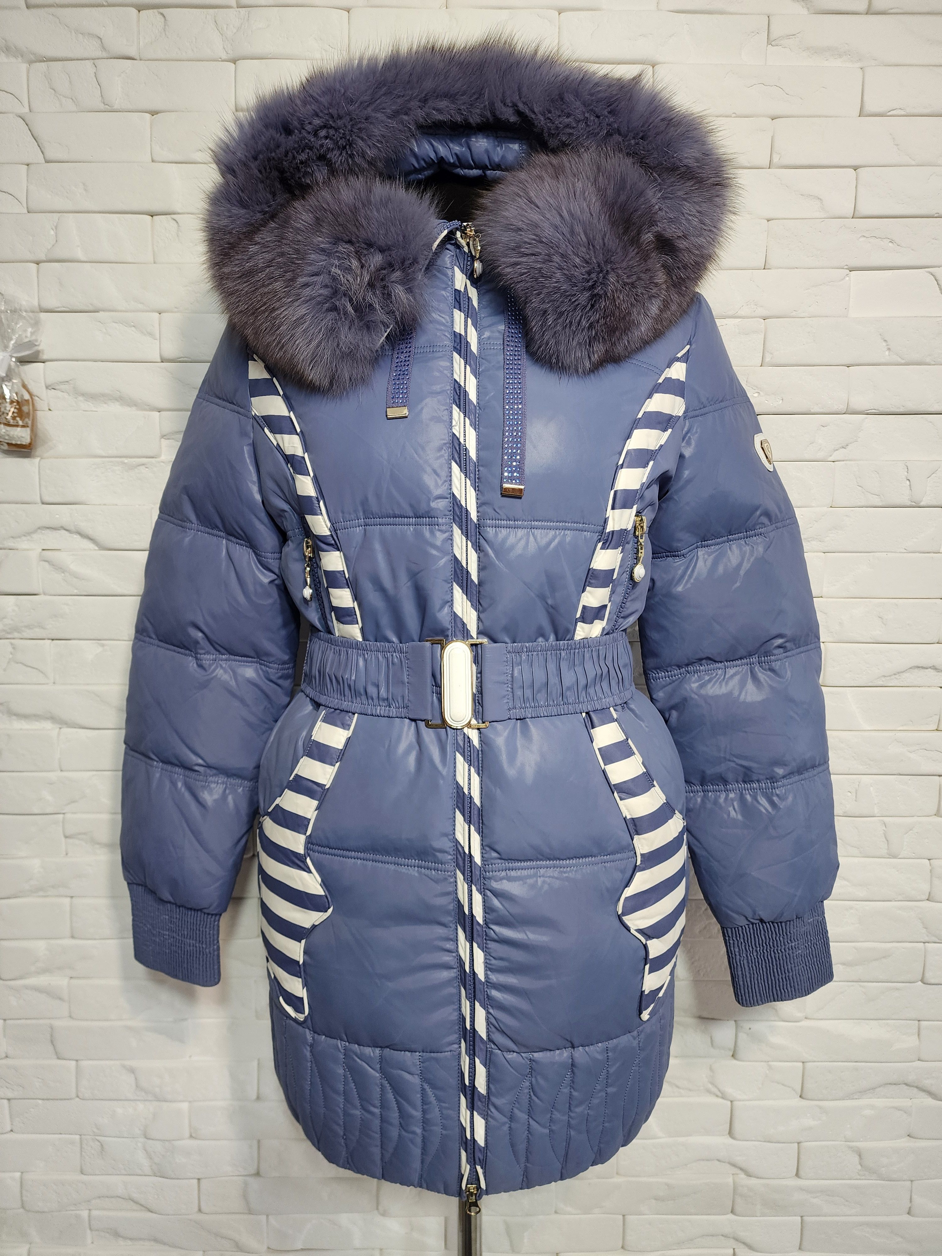 Uniqlo Blue Down Puffer Coat: Hooded Fur Trim Winter Jacket Size M / US 6-8 / IT 42-44 - 1 Thumbnail