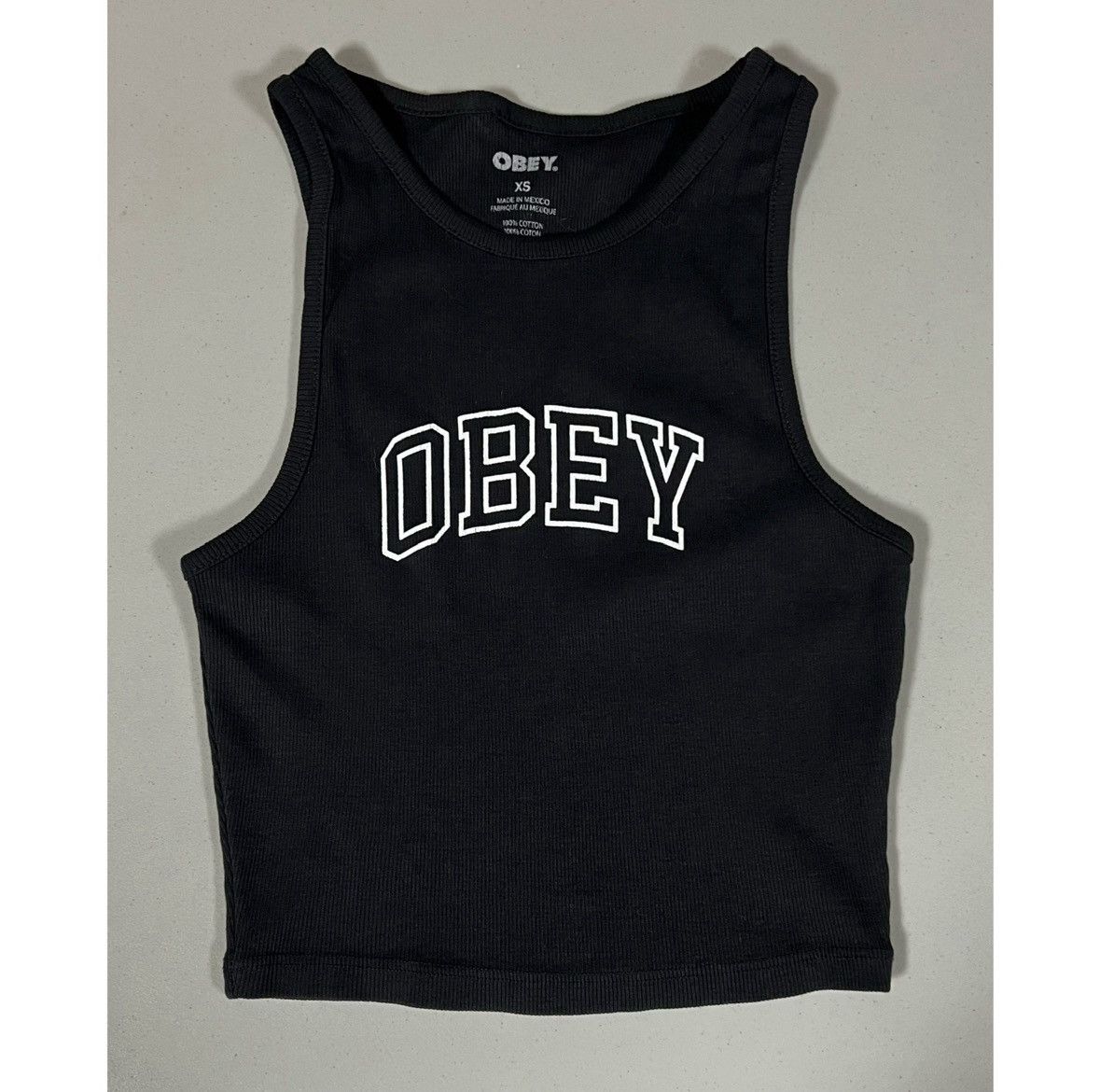 Obey Obey Black Ribbed Logo Graphic Tank Crop Top Shirt Tee XS ⛓️ Size XS / US 0-2 / IT 36-38 - 1 Thumbnail