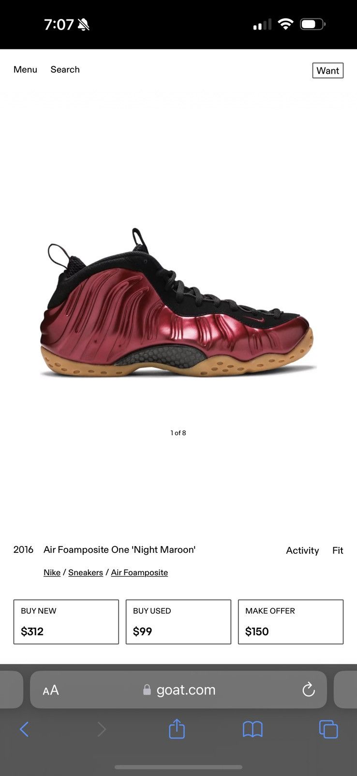 Nike Air Foamposite One 'Night Maroon' 2016 Size US 11.5 / EU 44-45 - 1 Thumbnail